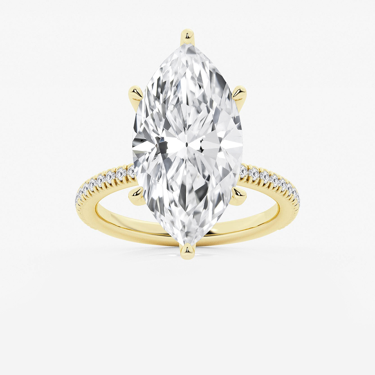8 1/5 ctw Marquise Lab Grown Diamond Scalloped classic Pave Solitaire Engagement Ring with Side Accents