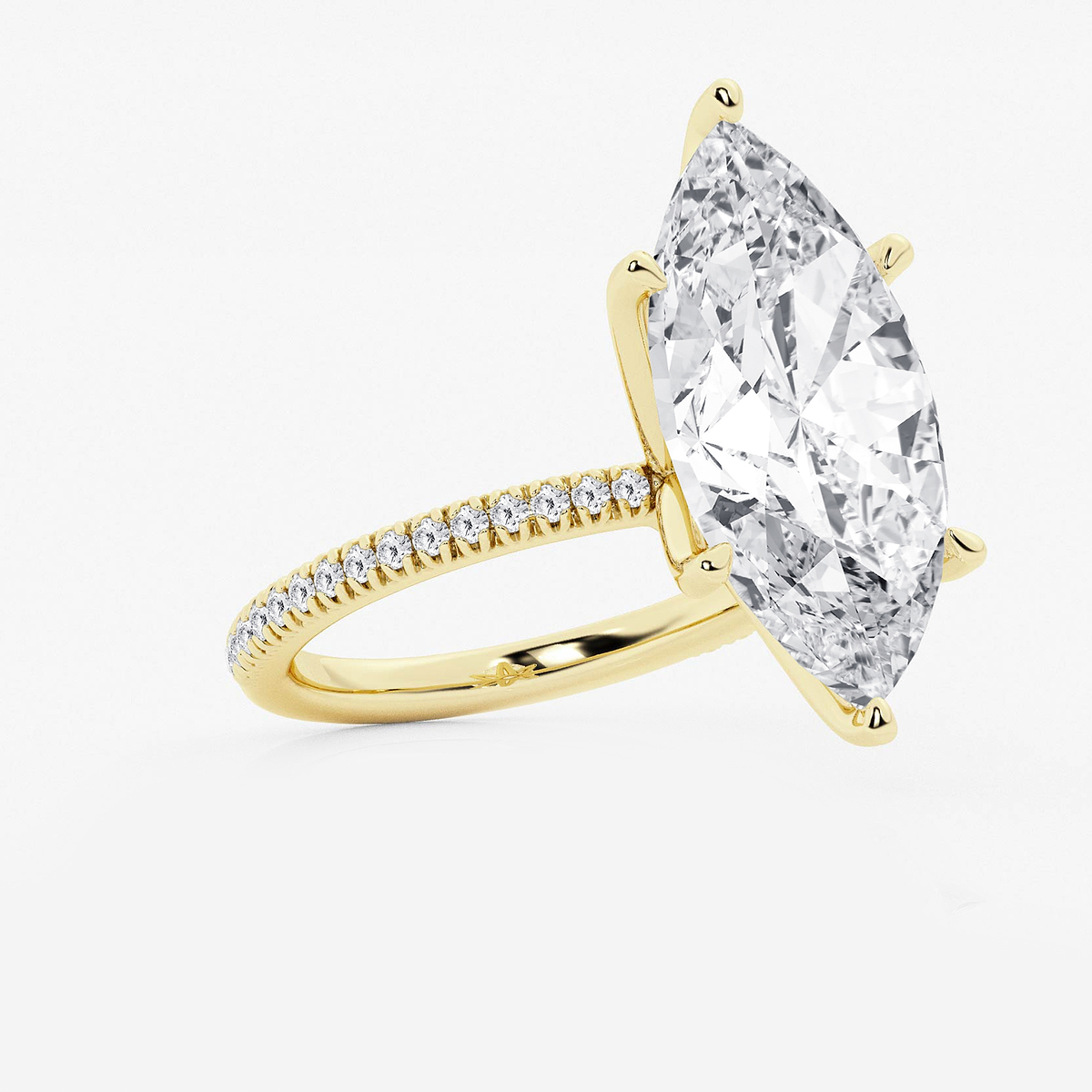 Additional Image 1 for  8 1/5 ctw Marquise Lab Grown Diamond Scalloped classic Pave Solitaire Engagement Ring with Side Accents