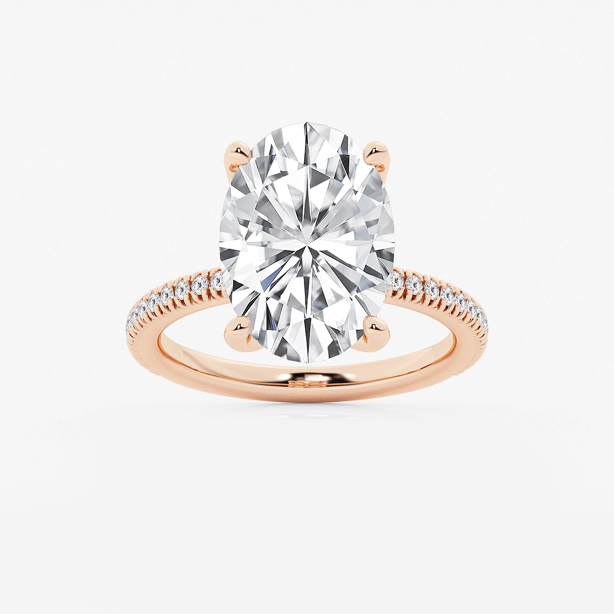 6 1/5 ctw Oval Lab Grown Diamond Scalloped classic Pave Solitaire Engagement Ring with Side Stones
