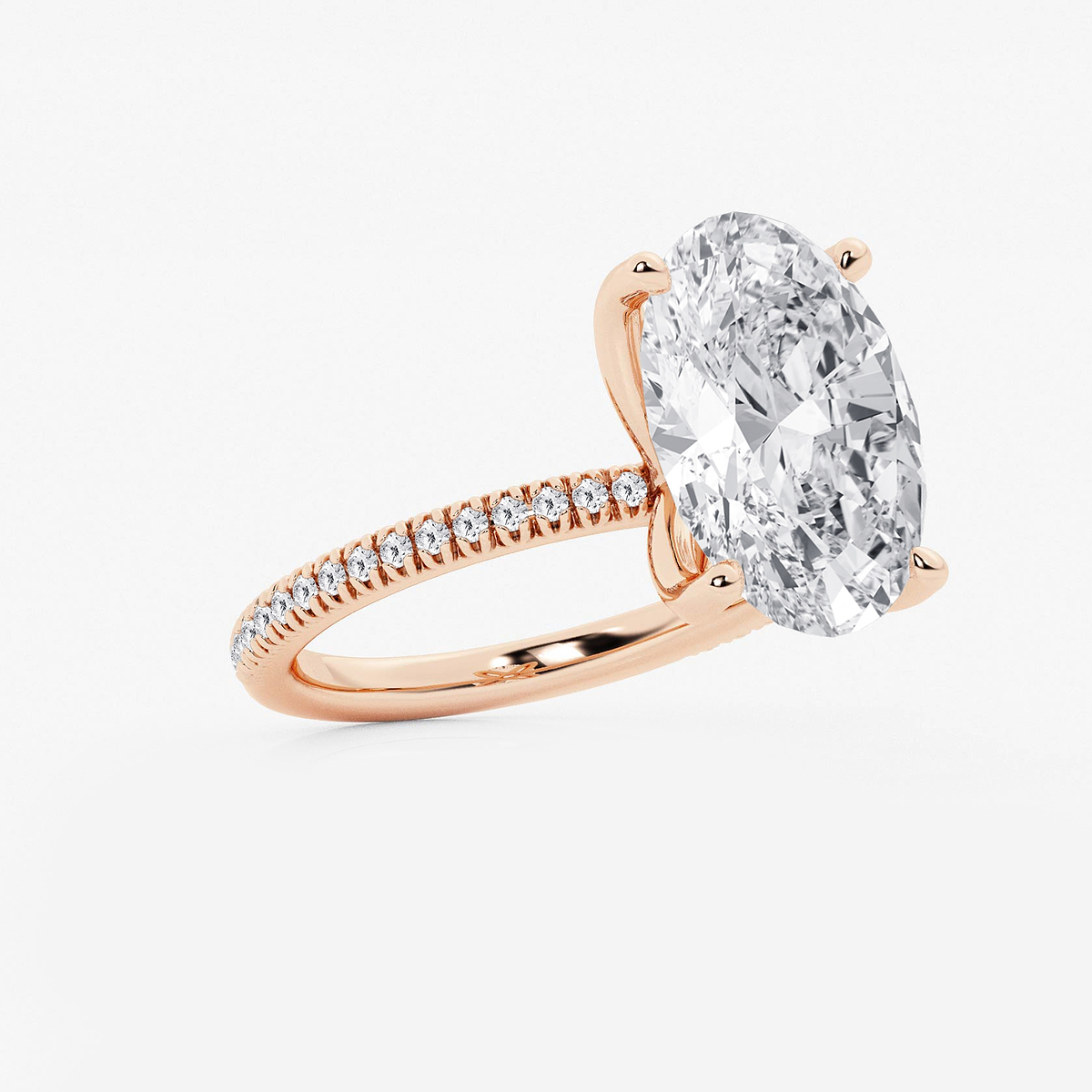 Additional Image 1 for  6 1/5 ctw Oval Lab Grown Diamond Scalloped classic Pave Solitaire Engagement Ring with Side Stones