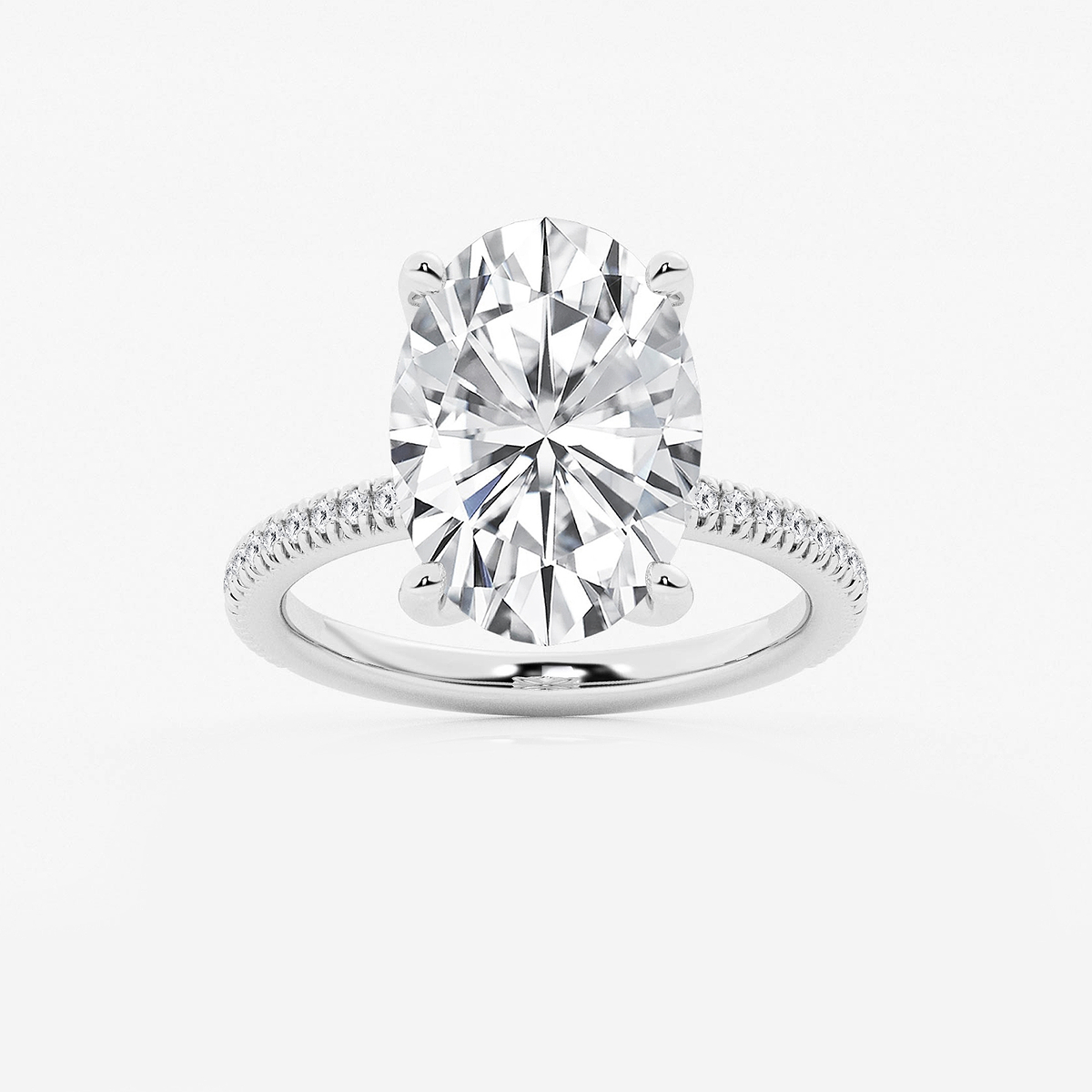6 1/5 ctw Oval Lab Grown Diamond Scalloped classic Pave Solitaire Engagement Ring with Side Stones