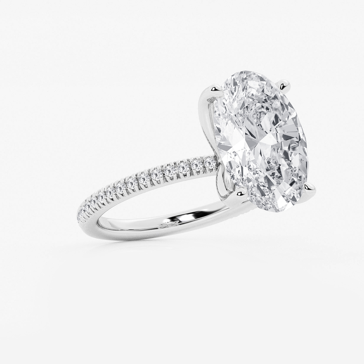 Additional Image 1 for  6 1/5 ctw Oval Lab Grown Diamond Scalloped classic Pave Solitaire Engagement Ring with Side Stones