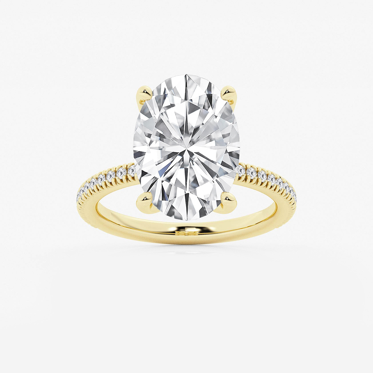 6 1/5 ctw Oval Lab Grown Diamond Scalloped classic Pave Solitaire Engagement Ring with Side Stones