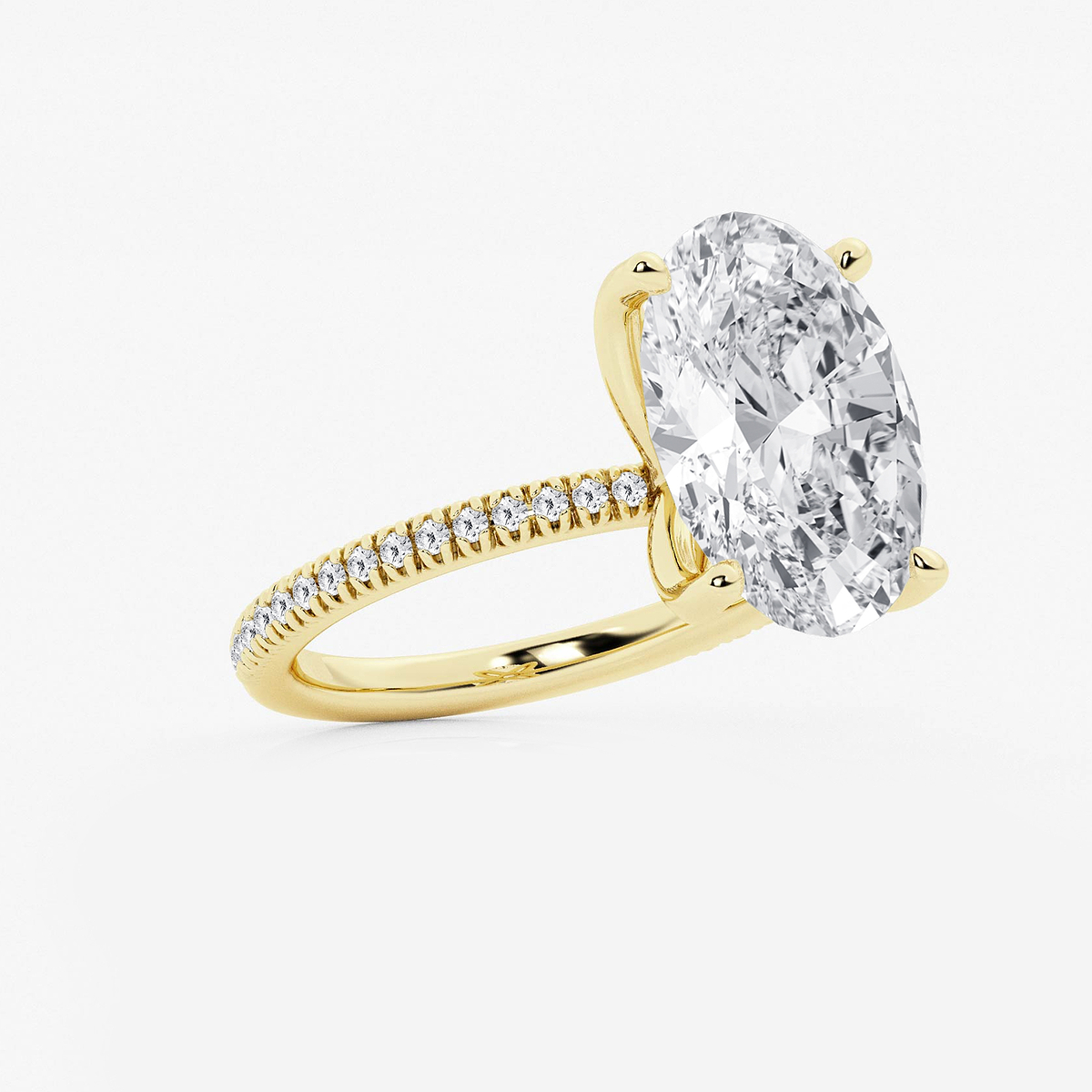 Additional Image 1 for  6 1/5 ctw Oval Lab Grown Diamond Scalloped classic Pave Solitaire Engagement Ring with Side Stones