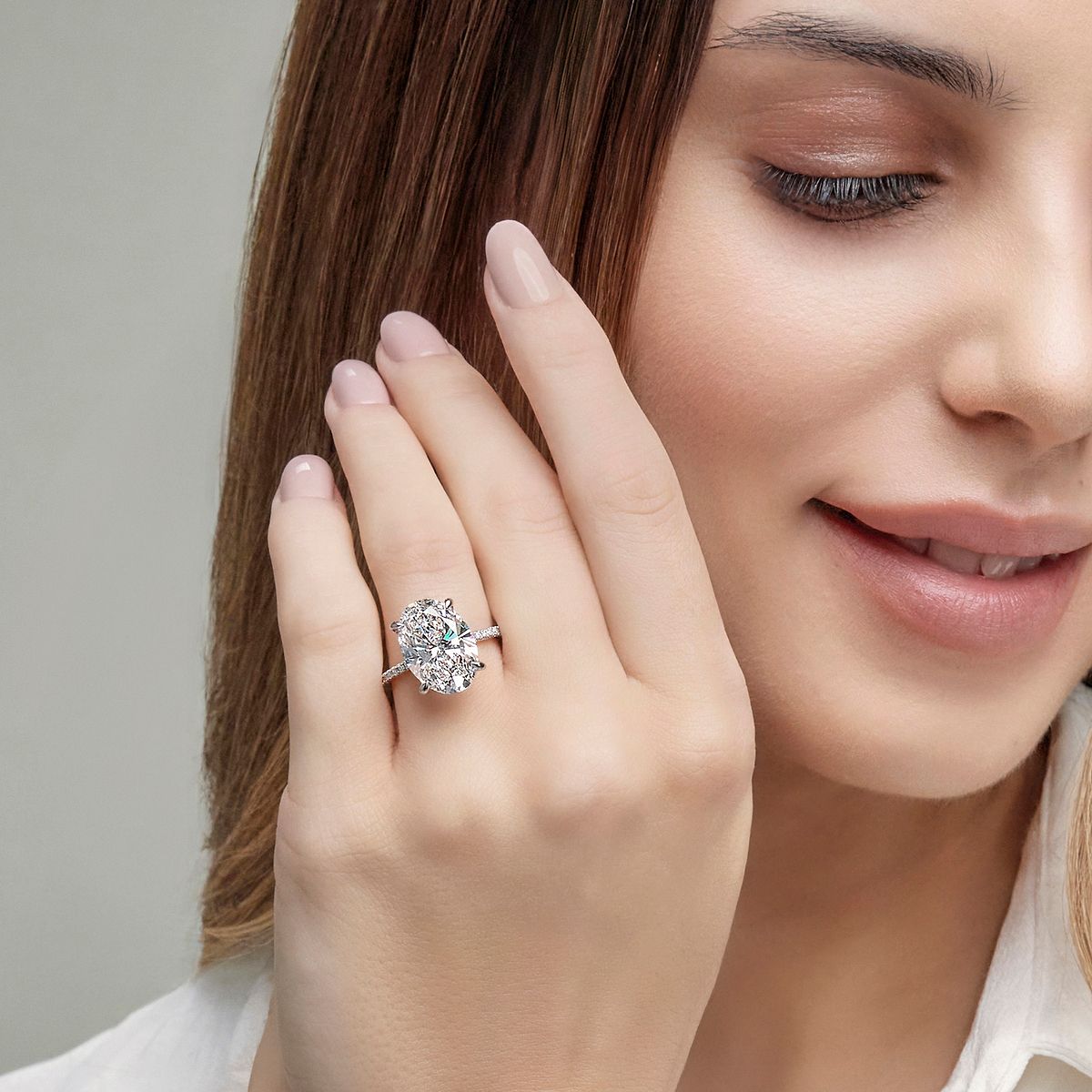 8 1/5 ctw Oval Lab Grown Diamond Scalloped classic Pave Solitaire Engagement Ring with Side Stones Platinum, FG, VS2+