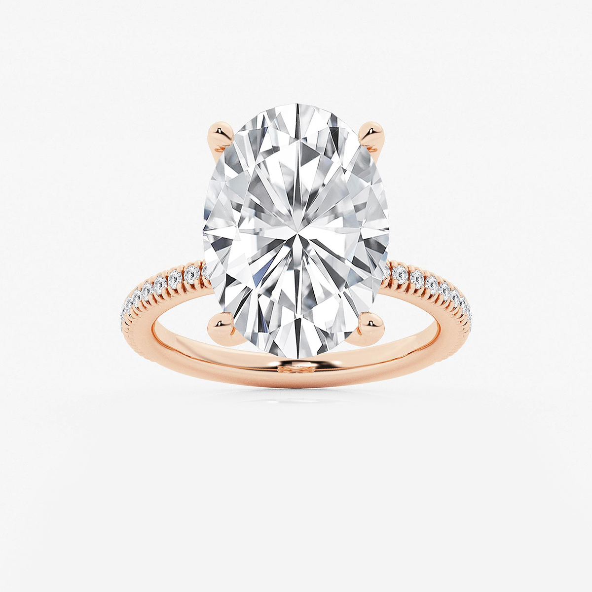 8 1/5 ctw Oval Lab Grown Diamond Scalloped classic Pave Solitaire Engagement Ring with Side Stones