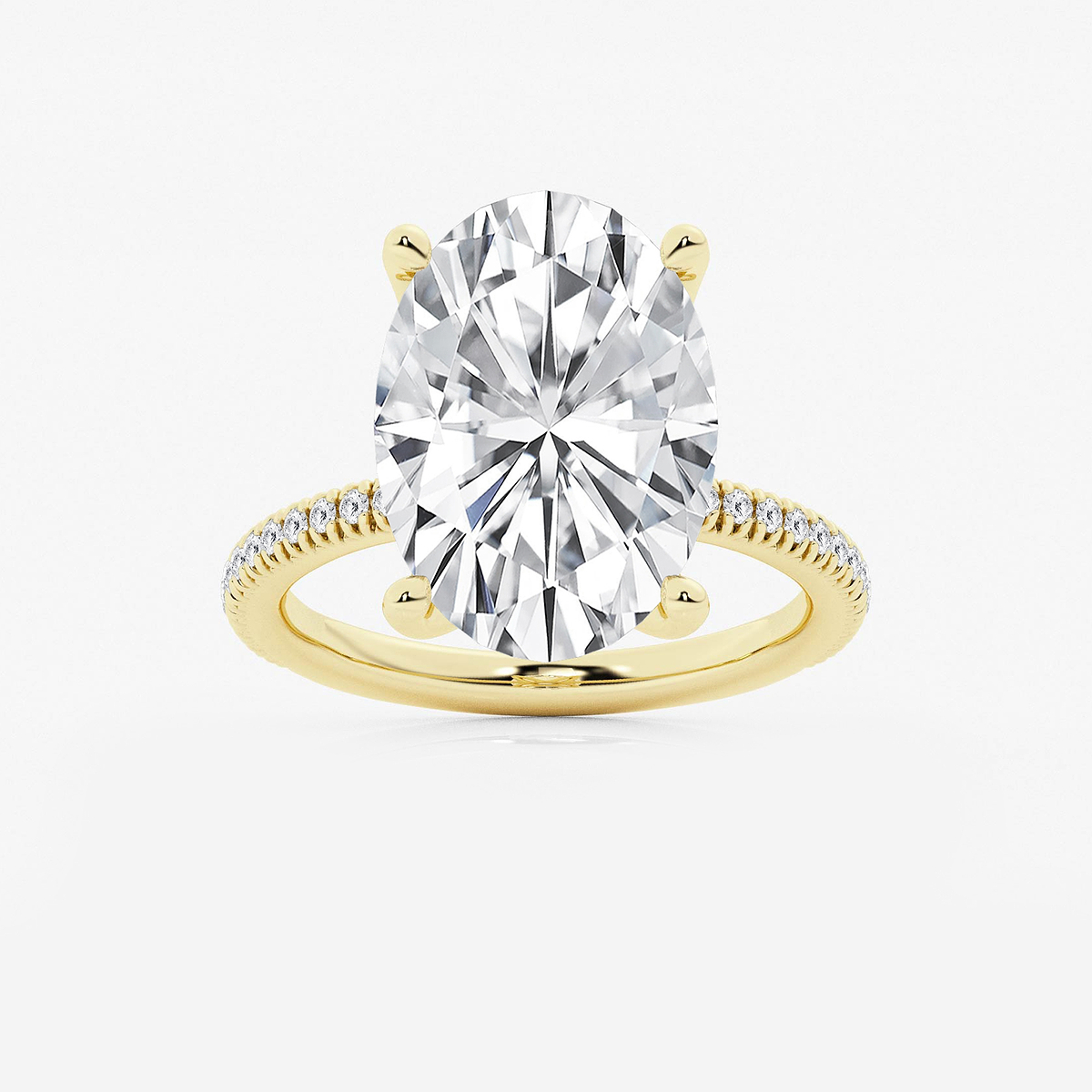 8 1/5 ctw Oval Lab Grown Diamond Scalloped classic Pave Solitaire Engagement Ring with Side Stones