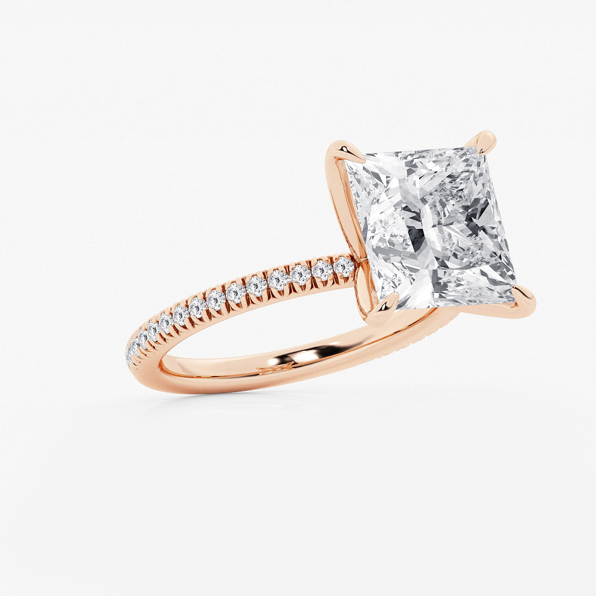 Additional Image 1 for  6 1/5 ctw Princess Lab Grown Diamond Scalloped classic Pave Solitaire Engagement Ring with Side Accents