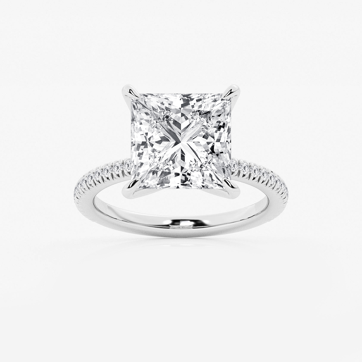 6 1/5 ctw Princess Lab Grown Diamond Scalloped classic Pave Solitaire Engagement Ring with Side Accents