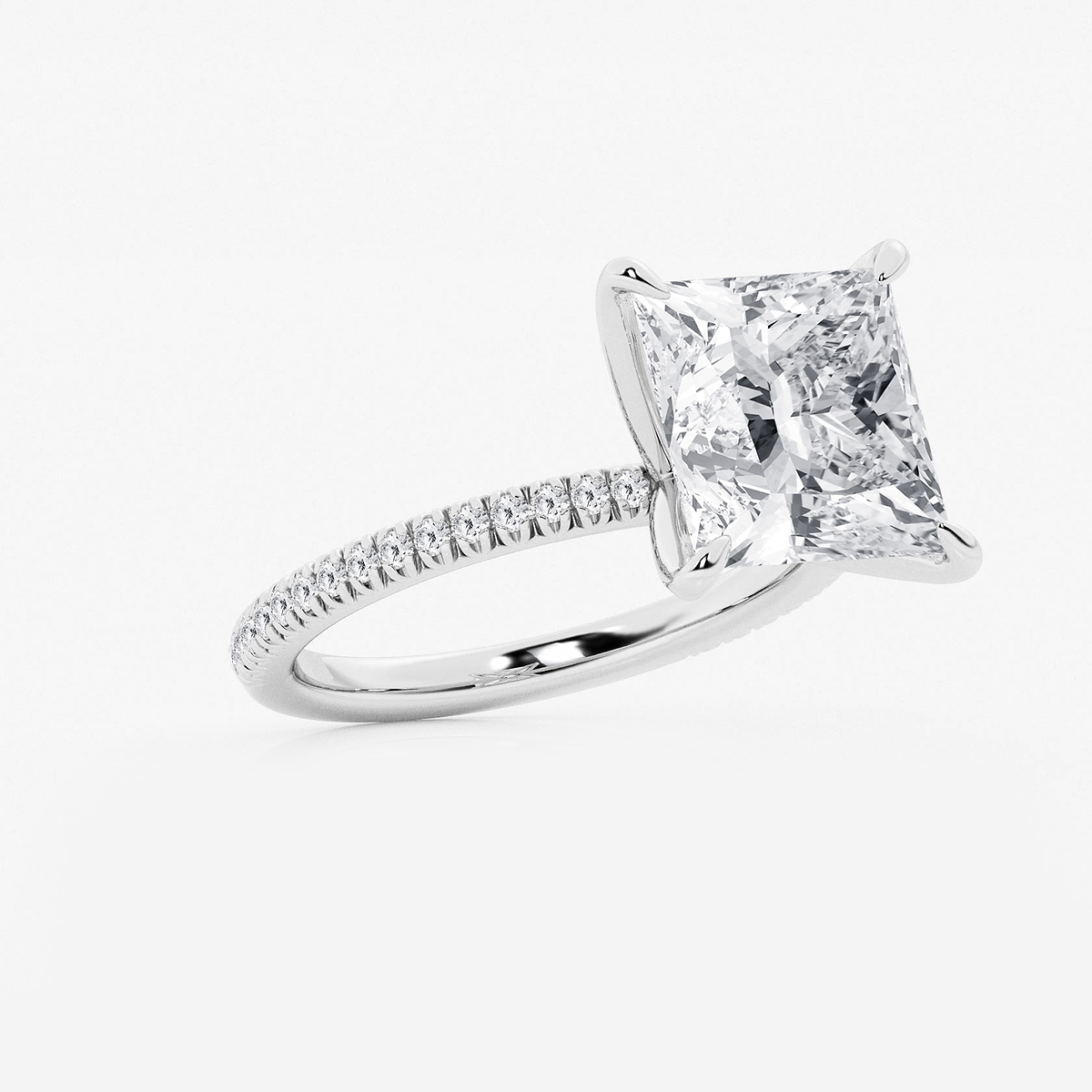 Additional Image 1 for  6 1/5 ctw Princess Lab Grown Diamond Scalloped classic Pave Solitaire Engagement Ring with Side Accents