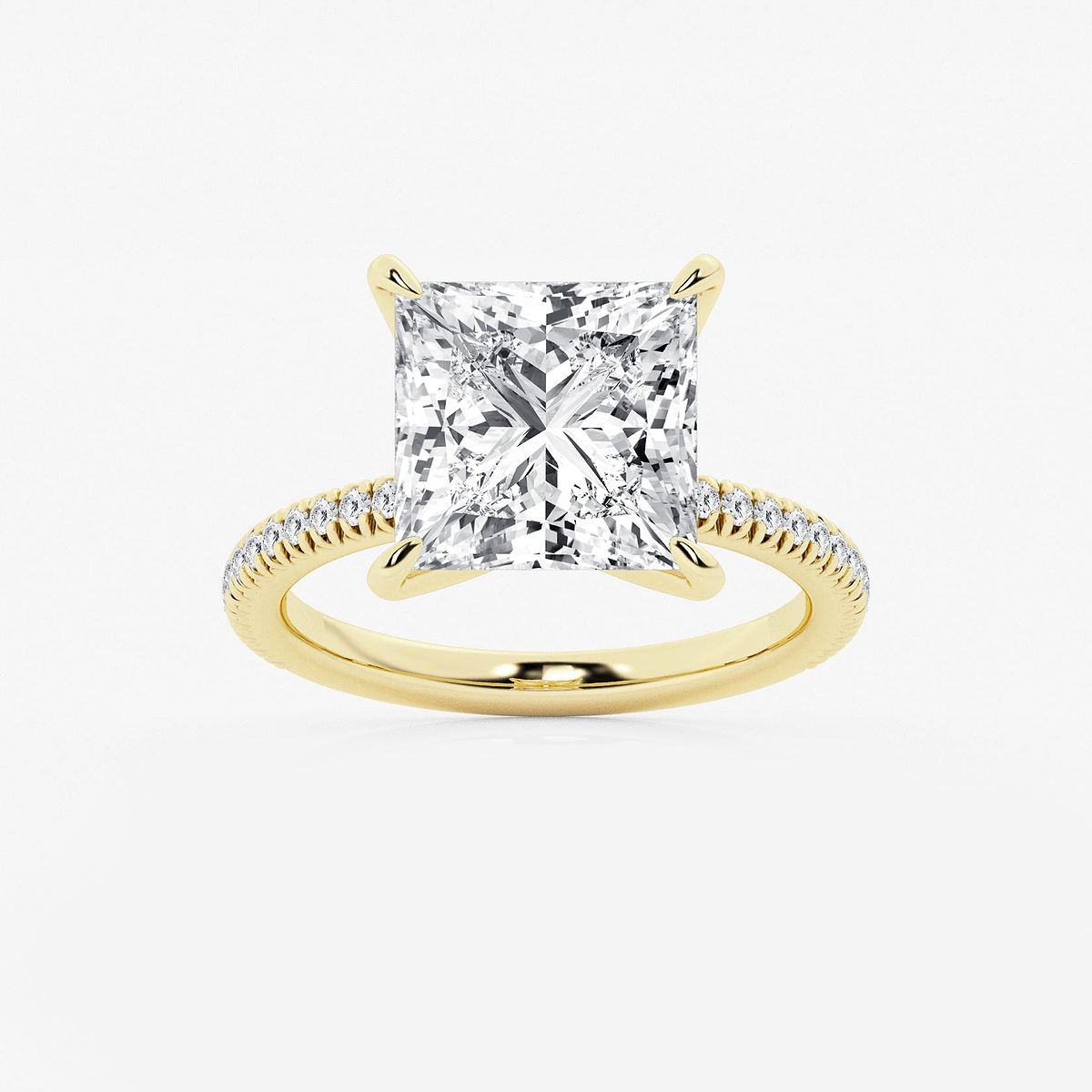 6 1/5 ctw Princess Lab Grown Diamond Scalloped classic Pave Solitaire Engagement Ring with Side Accents