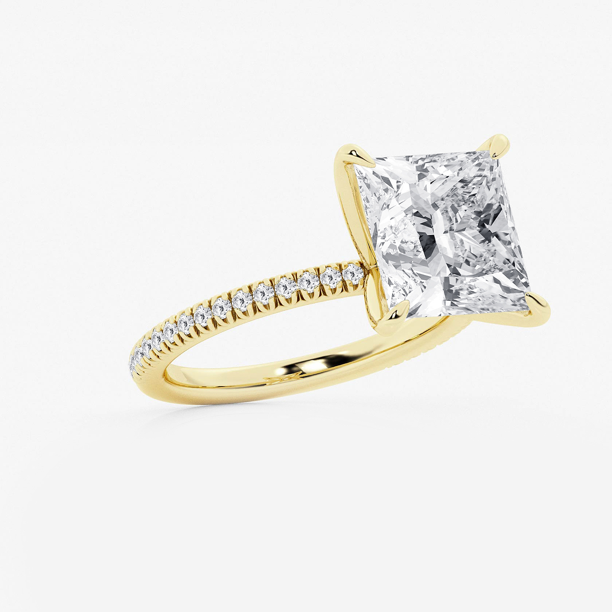 Additional Image 1 for  6 1/5 ctw Princess Lab Grown Diamond Scalloped classic Pave Solitaire Engagement Ring with Side Accents