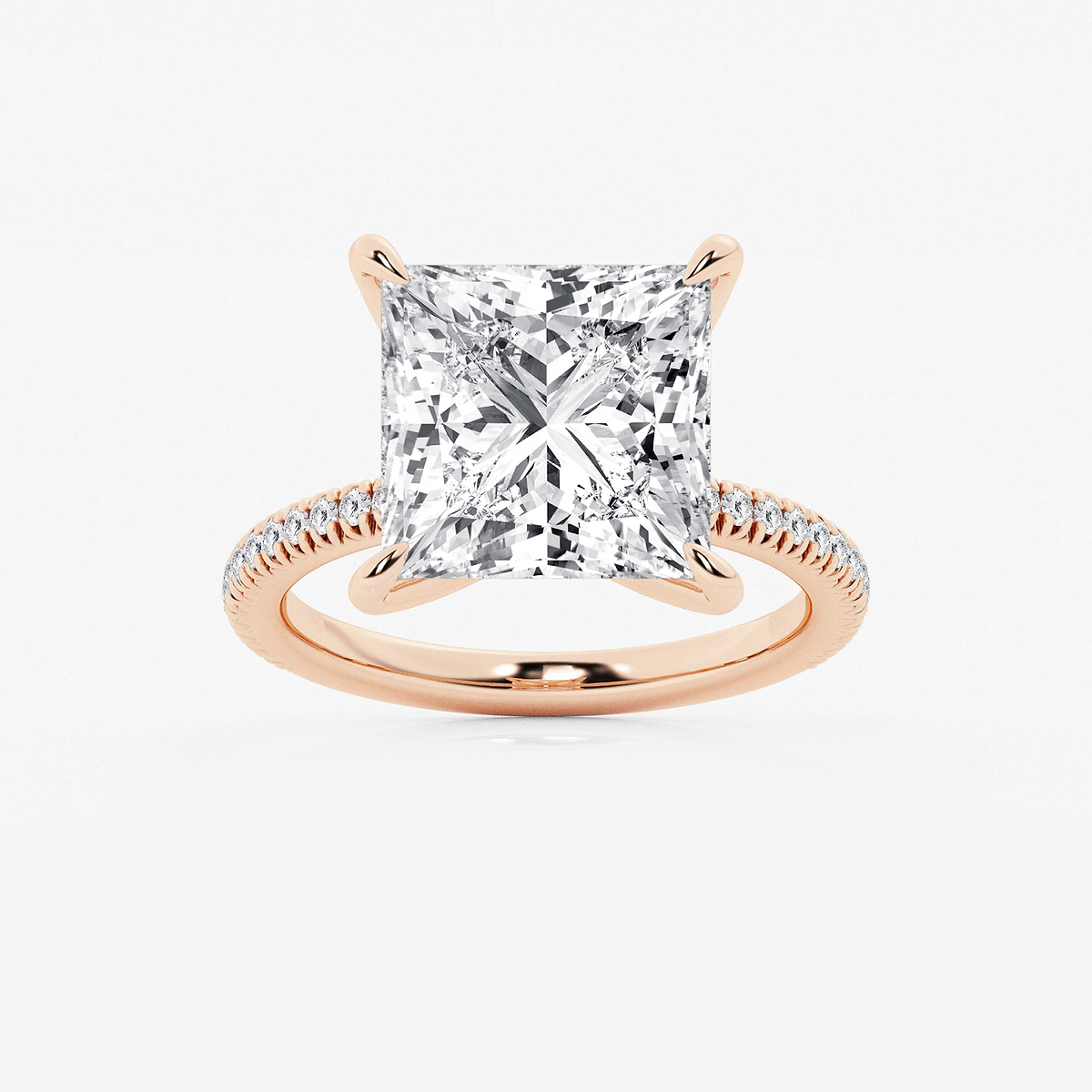 8 1/5 ctw Princess Lab Grown Diamond Scalloped classic Pave Solitaire Engagement Ring with Side Accents