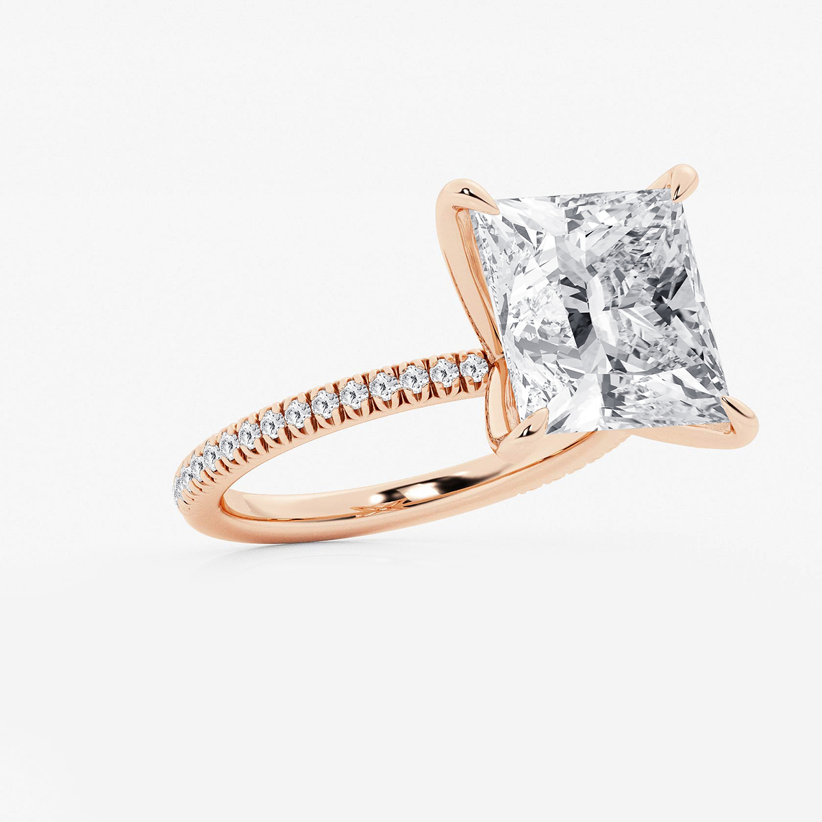 Additional Image 1 for  8 1/5 ctw Princess Lab Grown Diamond Scalloped classic Pave Solitaire Engagement Ring with Side Accents