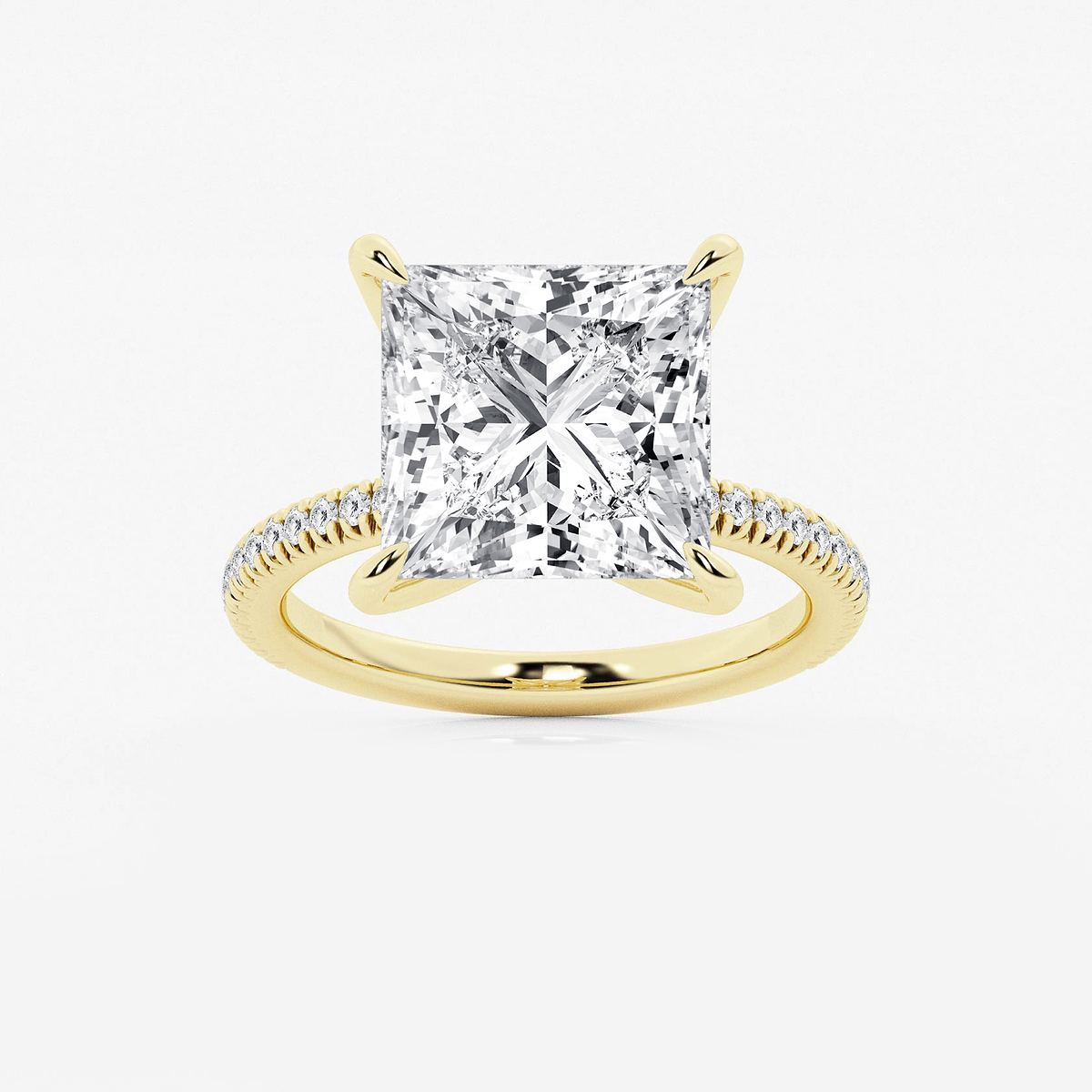8 1/5 ctw Princess Lab Grown Diamond Scalloped classic Pave Solitaire Engagement Ring with Side Accents