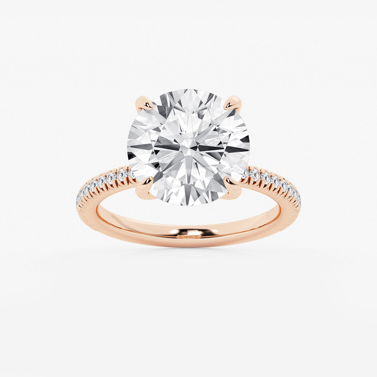 6 1/5 ctw Round Lab Grown Diamond Scalloped classic Pave Solitaire Engagement Ring with Side Stones