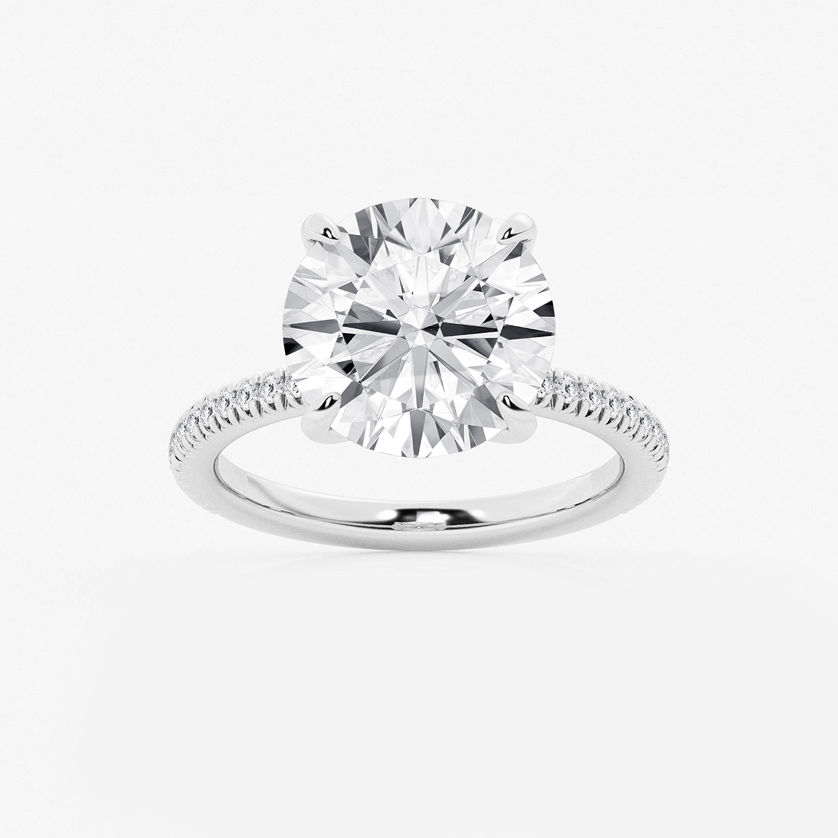 6 1/5 ctw Round Lab Grown Diamond Scalloped classic Pave Solitaire Engagement Ring with Side Stones