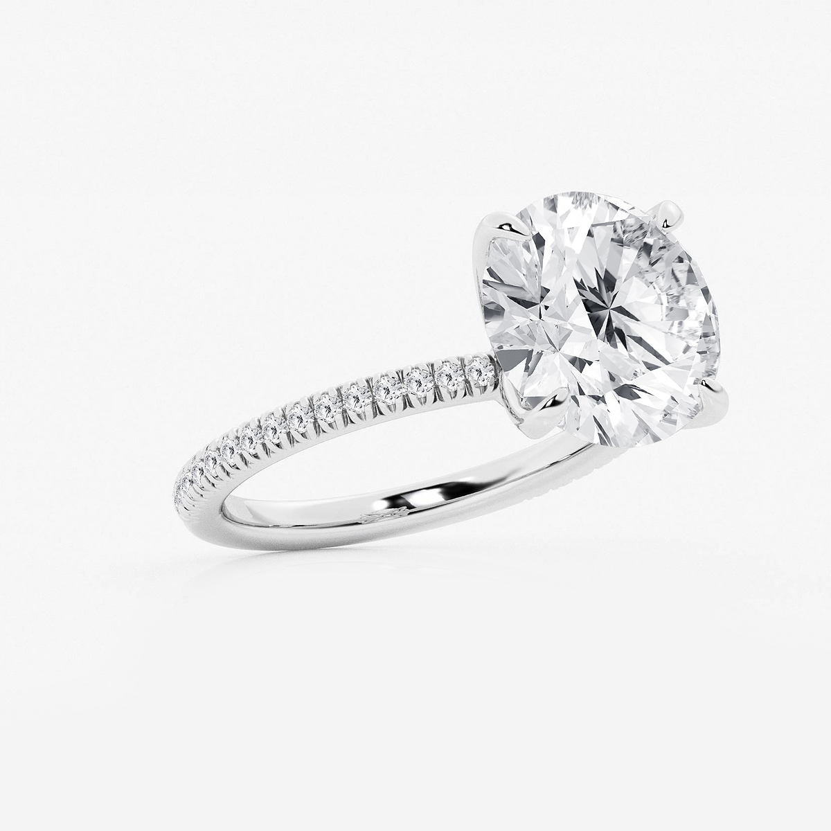 Additional Image 1 for  6 1/5 ctw Round Lab Grown Diamond Scalloped classic Pave Solitaire Engagement Ring with Side Stones