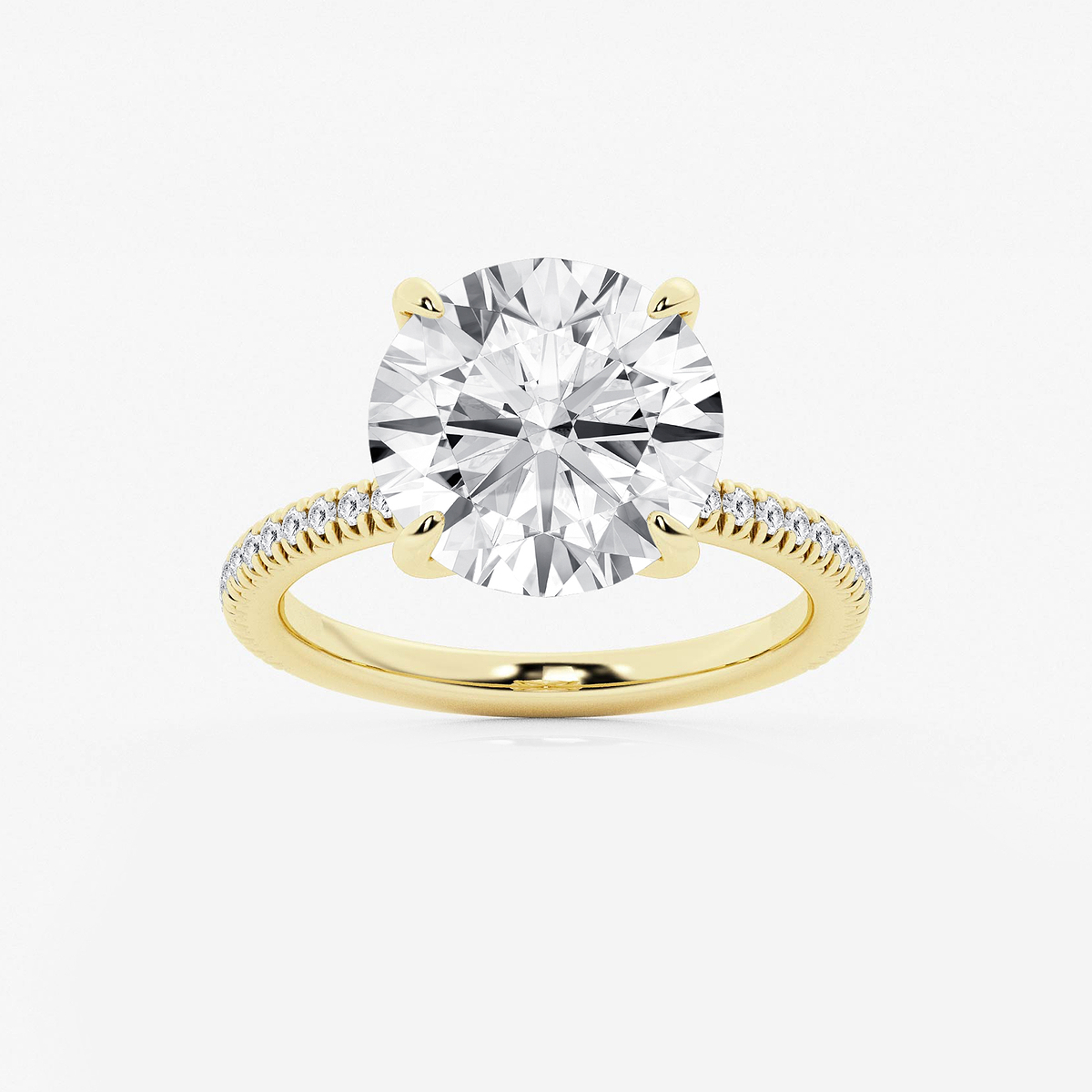 6 1/5 ctw Round Lab Grown Diamond Scalloped classic Pave Solitaire Engagement Ring with Side Stones