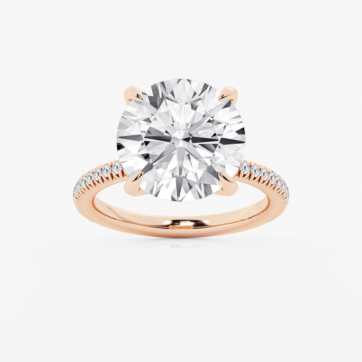 8 1/5 ctw Round Lab Grown Diamond Scalloped classic Pave Solitaire Engagement Ring with Side Stones