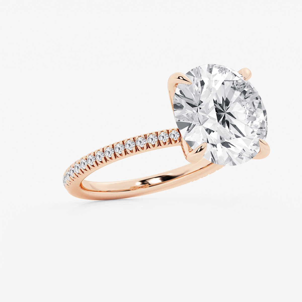 Additional Image 1 for  8 1/5 ctw Round Lab Grown Diamond Scalloped classic Pave Solitaire Engagement Ring with Side Stones