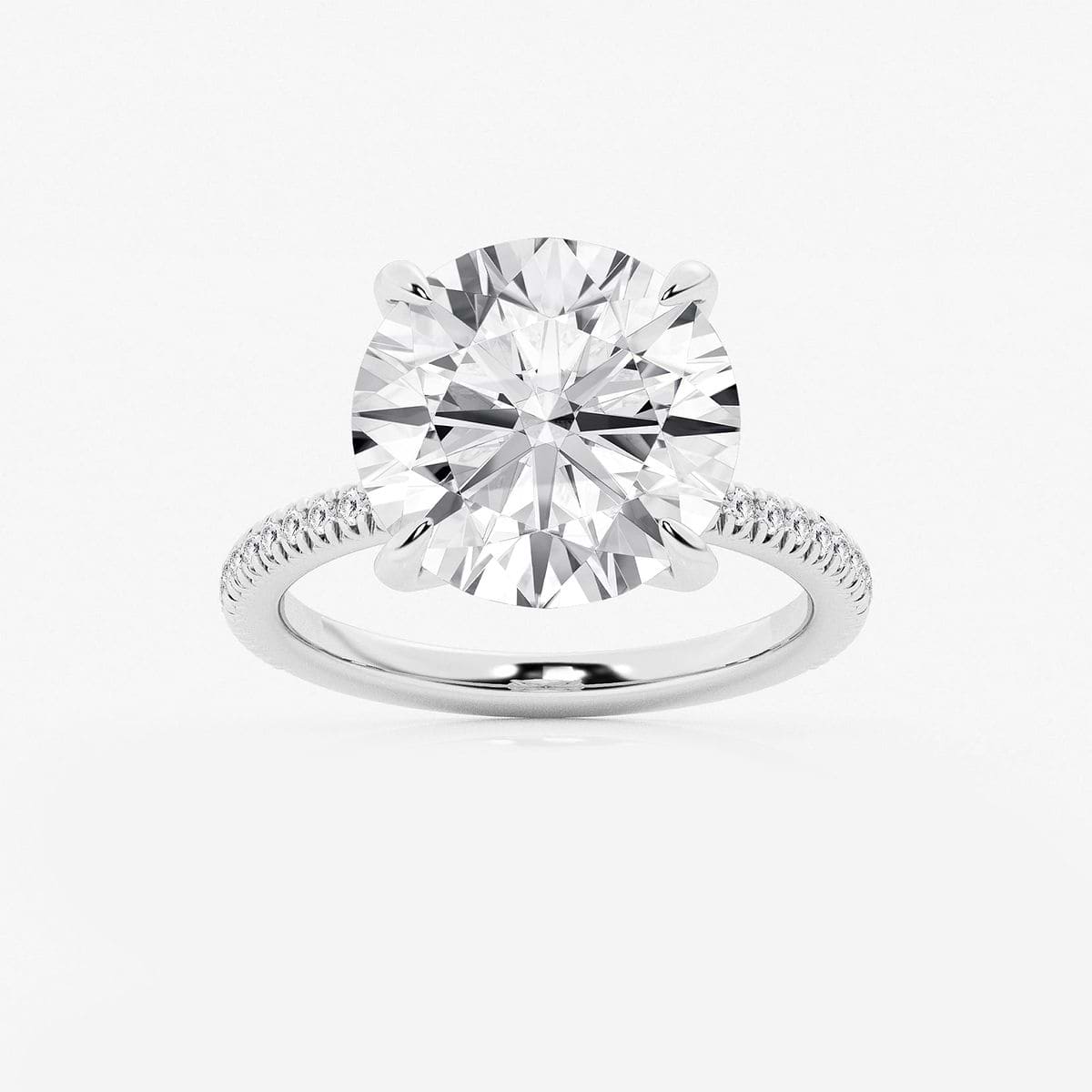 8 1/5 ctw Round Lab Grown Diamond Scalloped classic Pave Solitaire Engagement Ring with Side Stones 14K White Gold, F, VS2