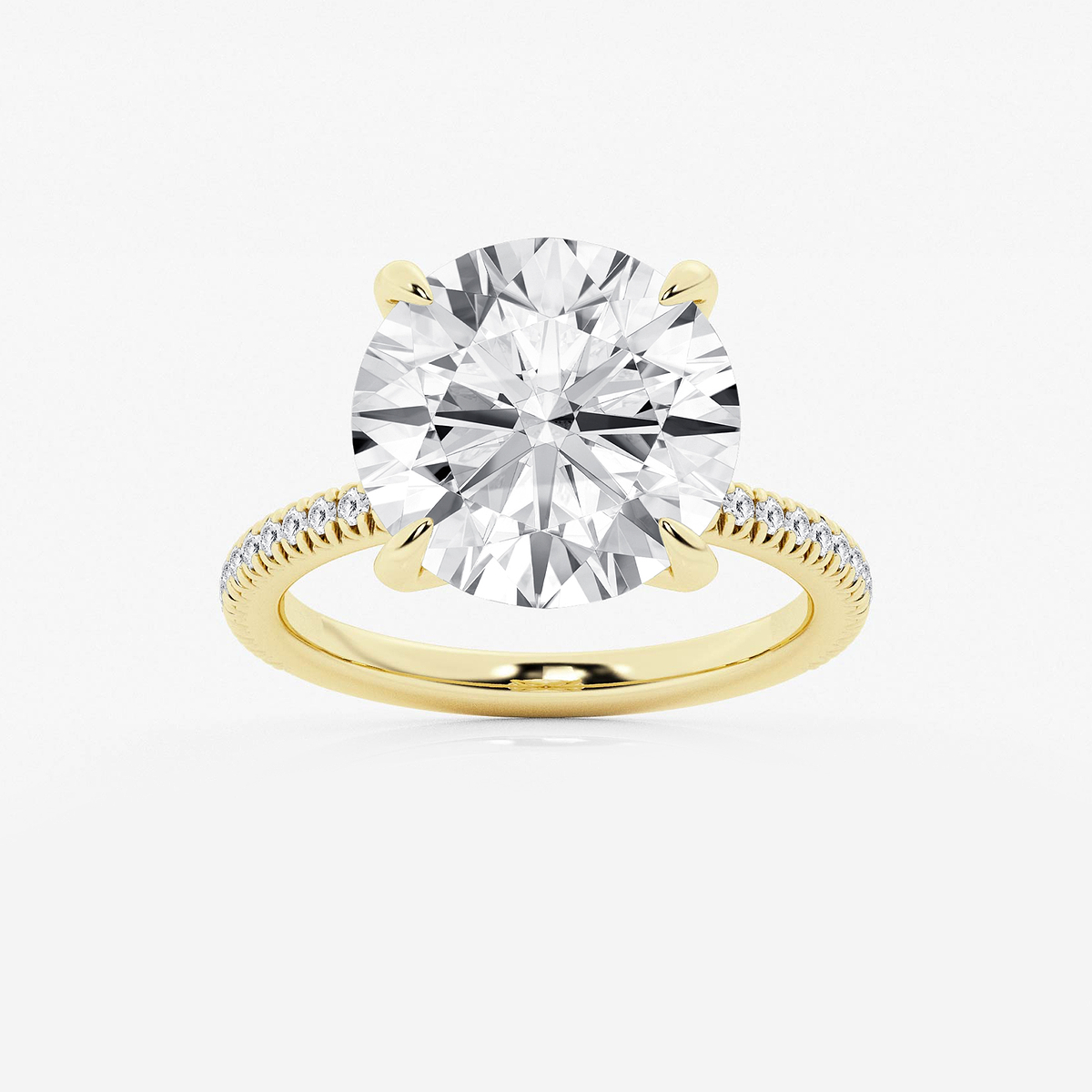 8 1/5 ctw Round Lab Grown Diamond Scalloped classic Pave Solitaire Engagement Ring with Side Stones