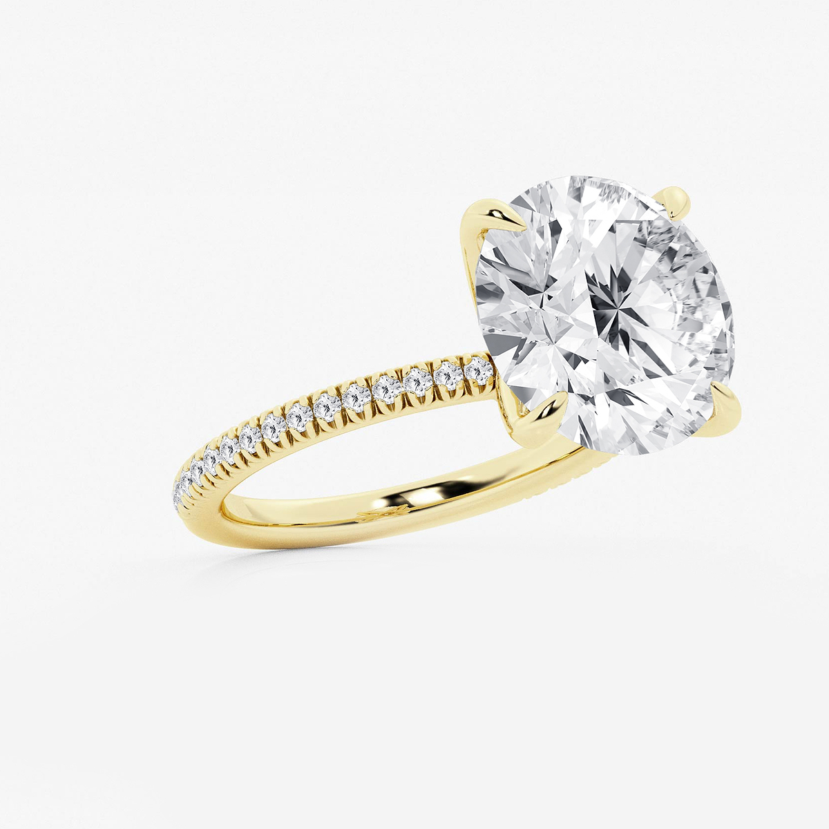 Additional Image 1 for  8 1/5 ctw Round Lab Grown Diamond Scalloped classic Pave Solitaire Engagement Ring with Side Stones