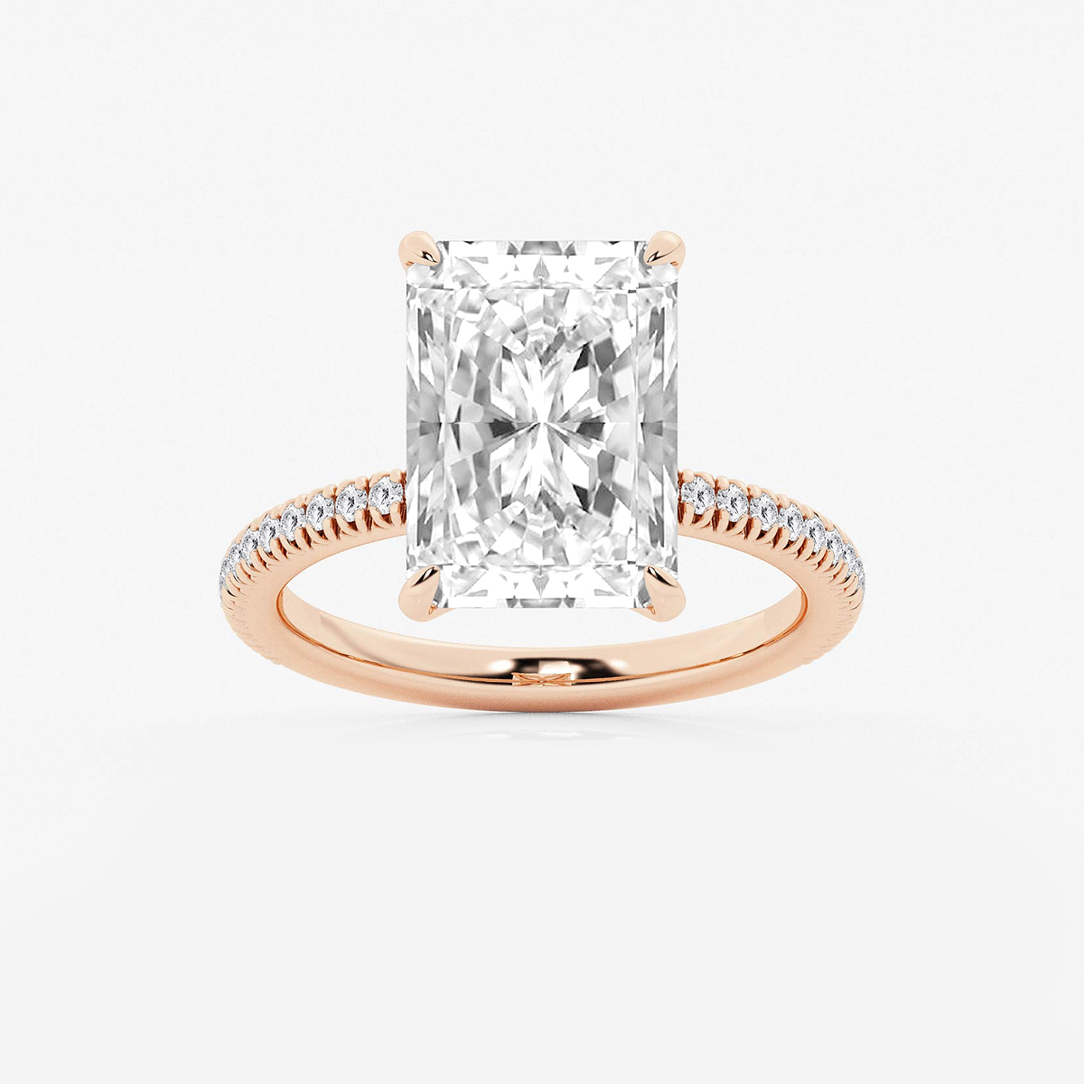 6 1/5 ctw Radiant Lab Grown Diamond Scalloped classic Pave Solitaire Engagement Ring with Side Accents