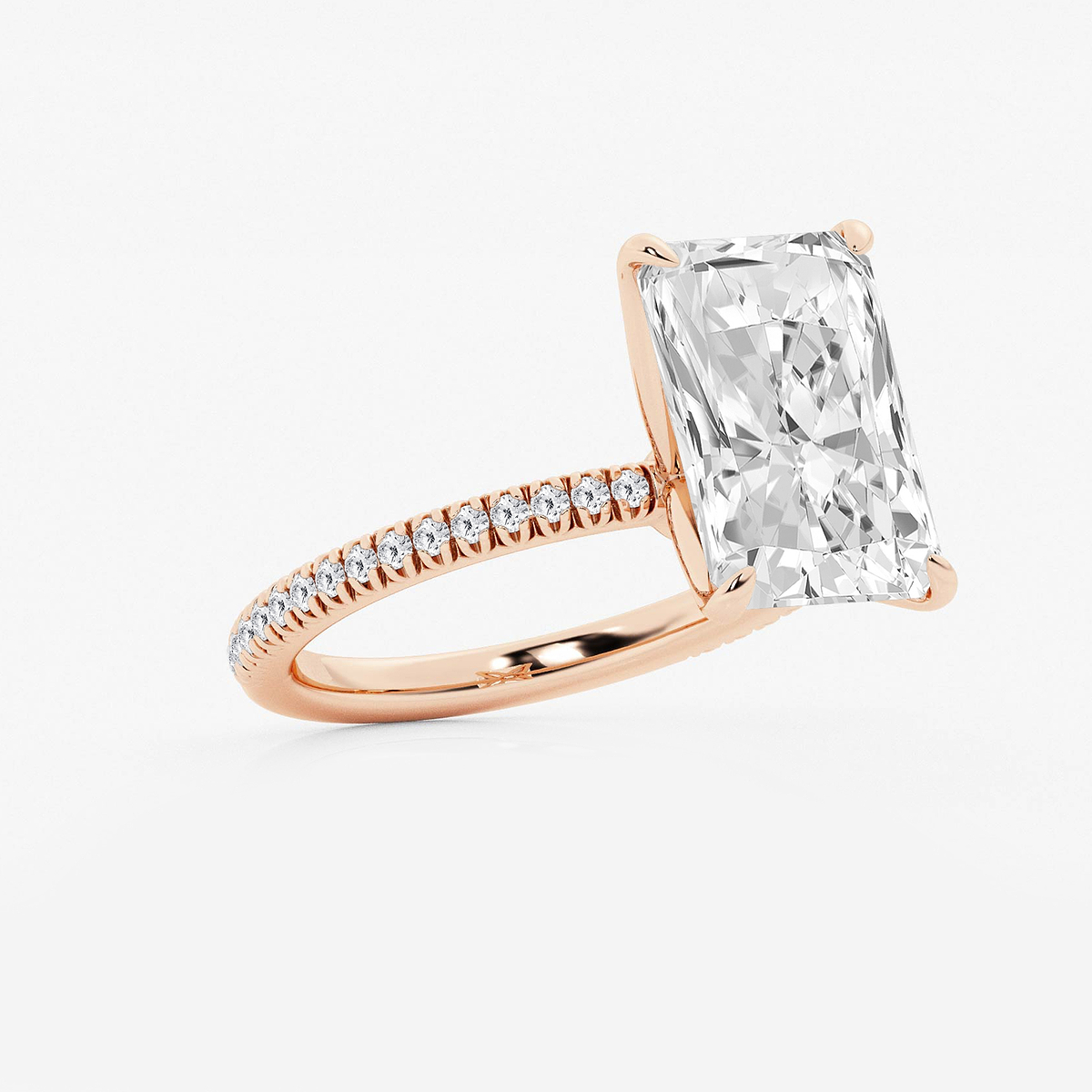 Additional Image 1 for  6 1/5 ctw Radiant Lab Grown Diamond Scalloped classic Pave Solitaire Engagement Ring with Side Accents