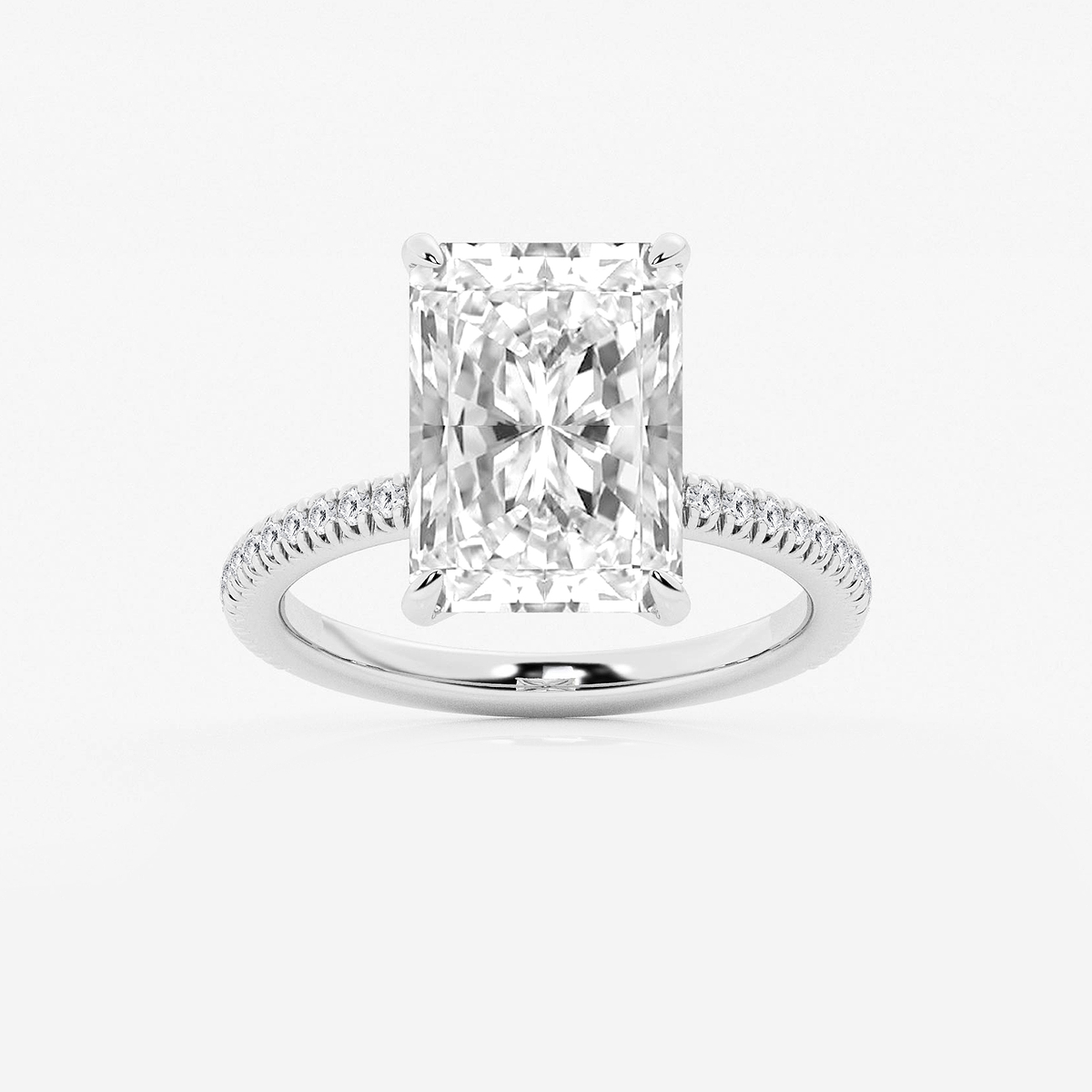 6 1/5 ctw Radiant Lab Grown Diamond Scalloped classic Pave Solitaire Engagement Ring with Side Accents