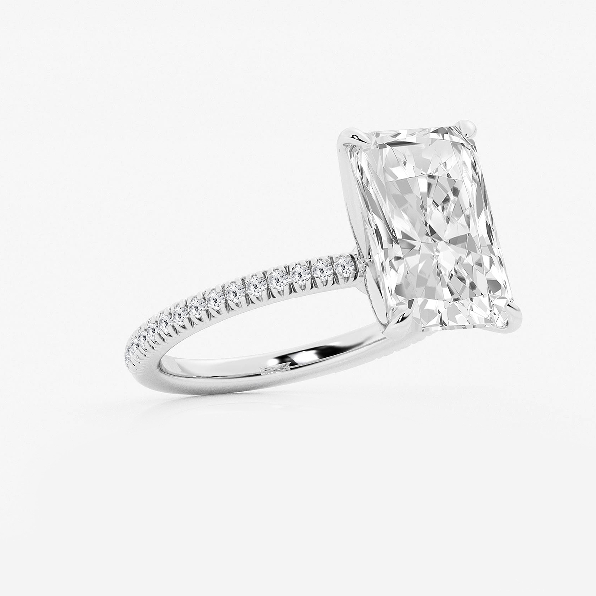 Additional Image 1 for  6 1/5 ctw Radiant Lab Grown Diamond Scalloped classic Pave Solitaire Engagement Ring with Side Accents