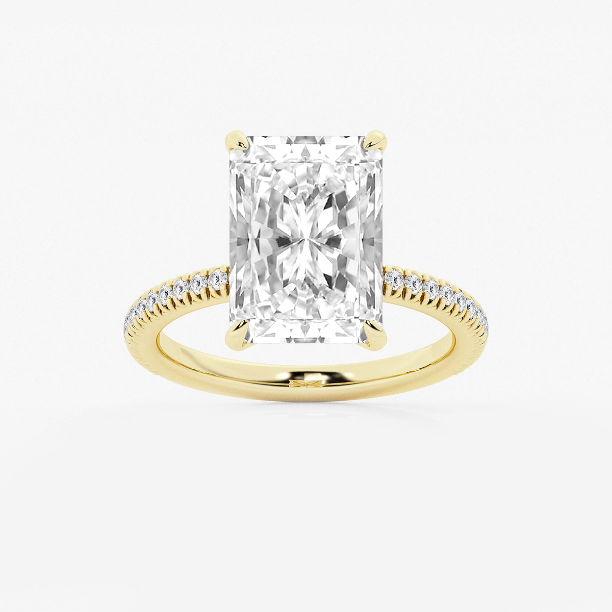 6 1/5 ctw Radiant Lab Grown Diamond Scalloped classic Pave Solitaire Engagement Ring with Side Accents