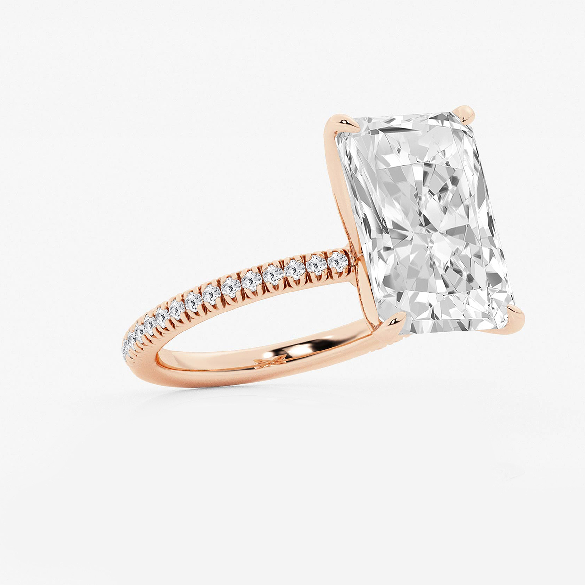 Additional Image 1 for  8 1/5 ctw Radiant Lab Grown Diamond Scalloped classic Pave Solitaire Engagement Ring with Side Accents