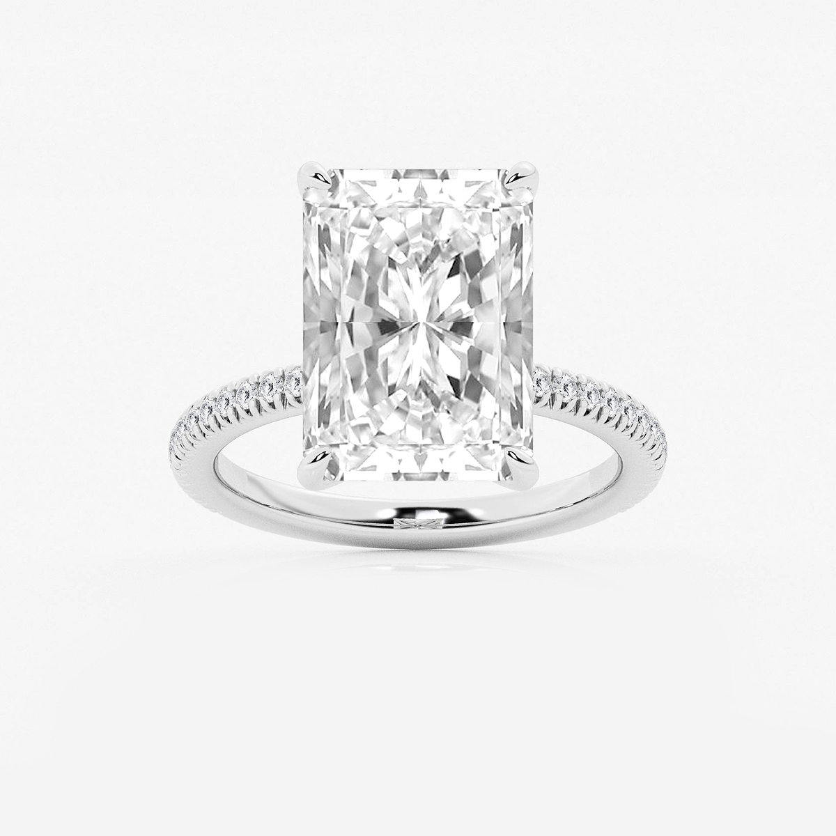 8 1/5 ctw Radiant Lab Grown Diamond Scalloped classic Pave Solitaire Engagement Ring with Side Accents