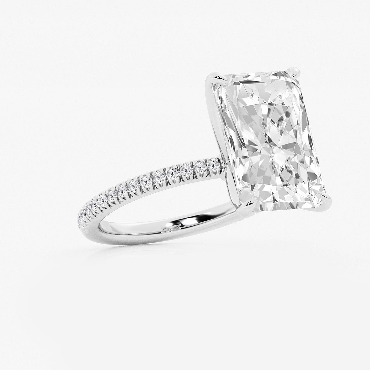 Additional Image 1 for  8 1/5 ctw Radiant Lab Grown Diamond Scalloped classic Pave Solitaire Engagement Ring with Side Accents