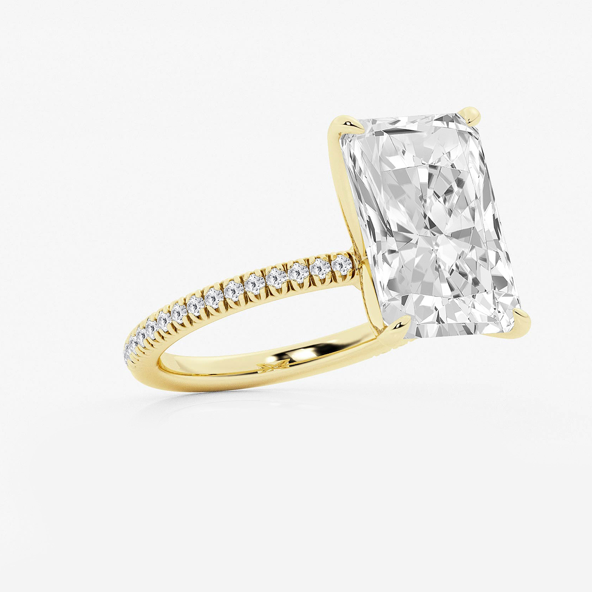 Additional Image 1 for  8 1/5 ctw Radiant Lab Grown Diamond Scalloped classic Pave Solitaire Engagement Ring with Side Accents