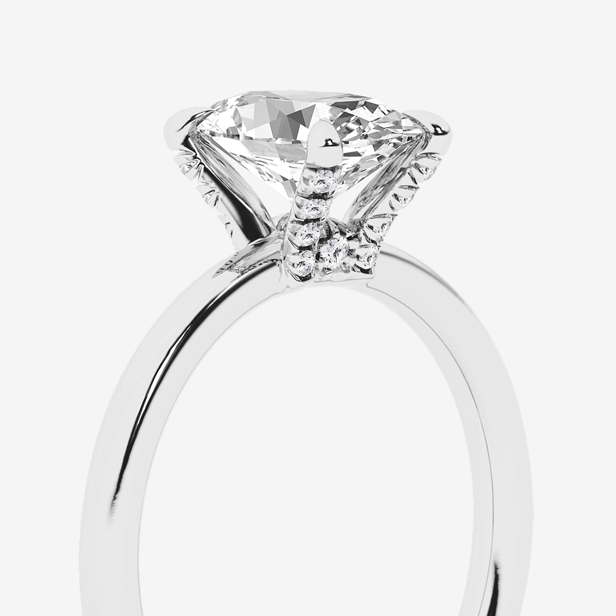 Additional Image 2 for  3 1/10 ctw Oval Lab Grown Diamond Pave Prong Solitaire Engagement Ring with Hidden Accents