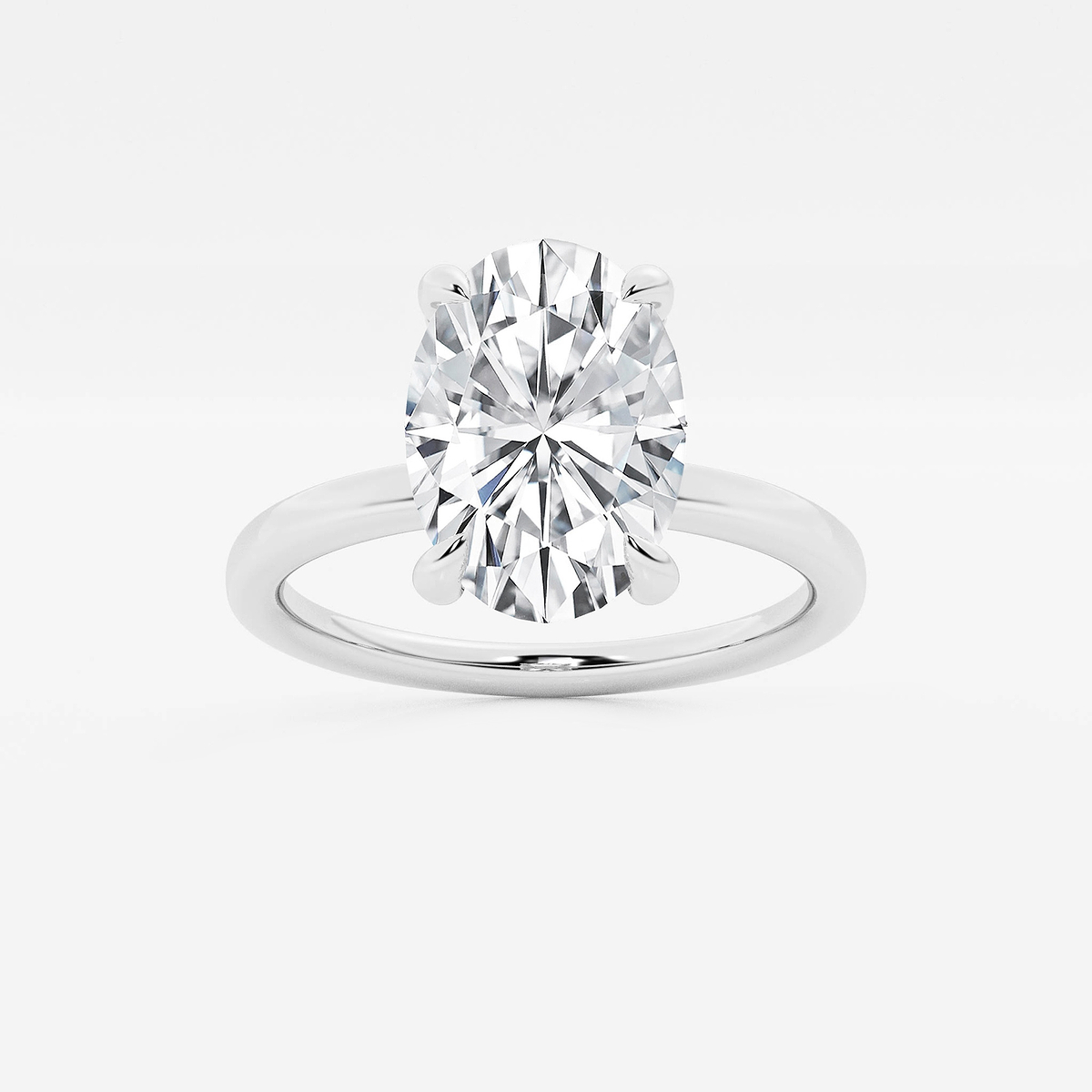 3 1/10 ctw Oval Lab Grown Diamond Pave Prong Solitaire Engagement Ring with Hidden Accents