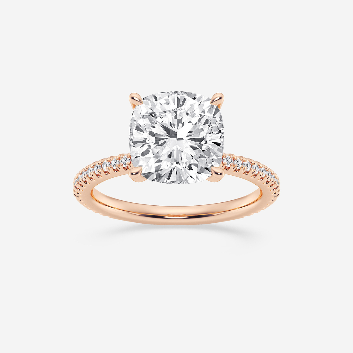 3 1/3 ctw Cushion Lab Grown Diamond Draping Hidden Halo Engagement Ring