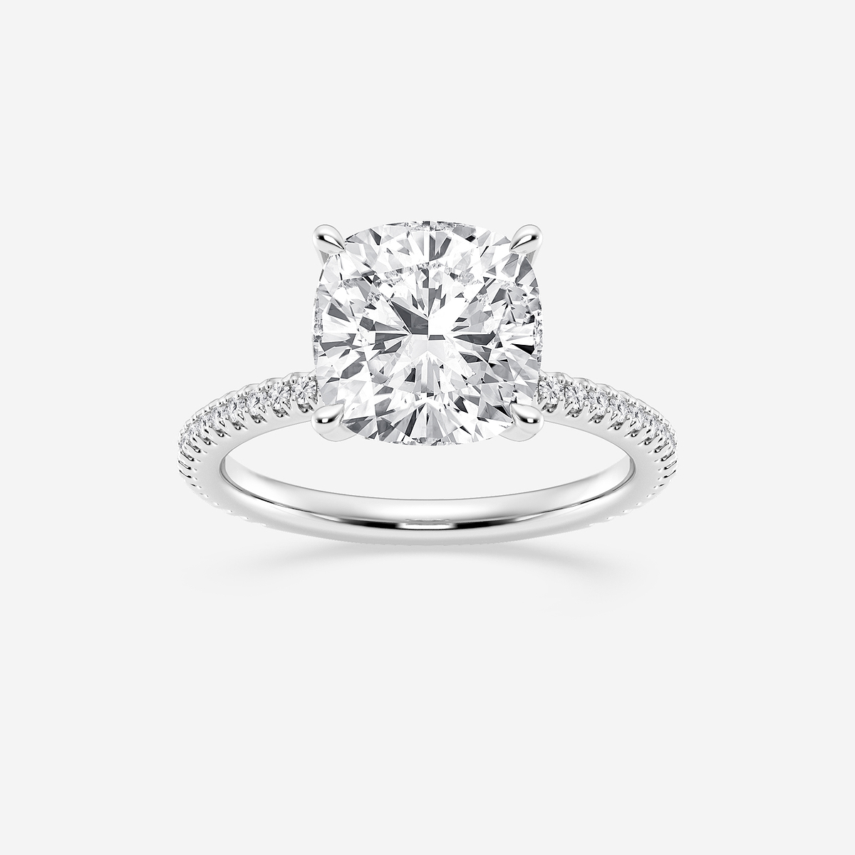 3 1/3 ctw Cushion Lab Grown Diamond Draping Hidden Halo Engagement Ring