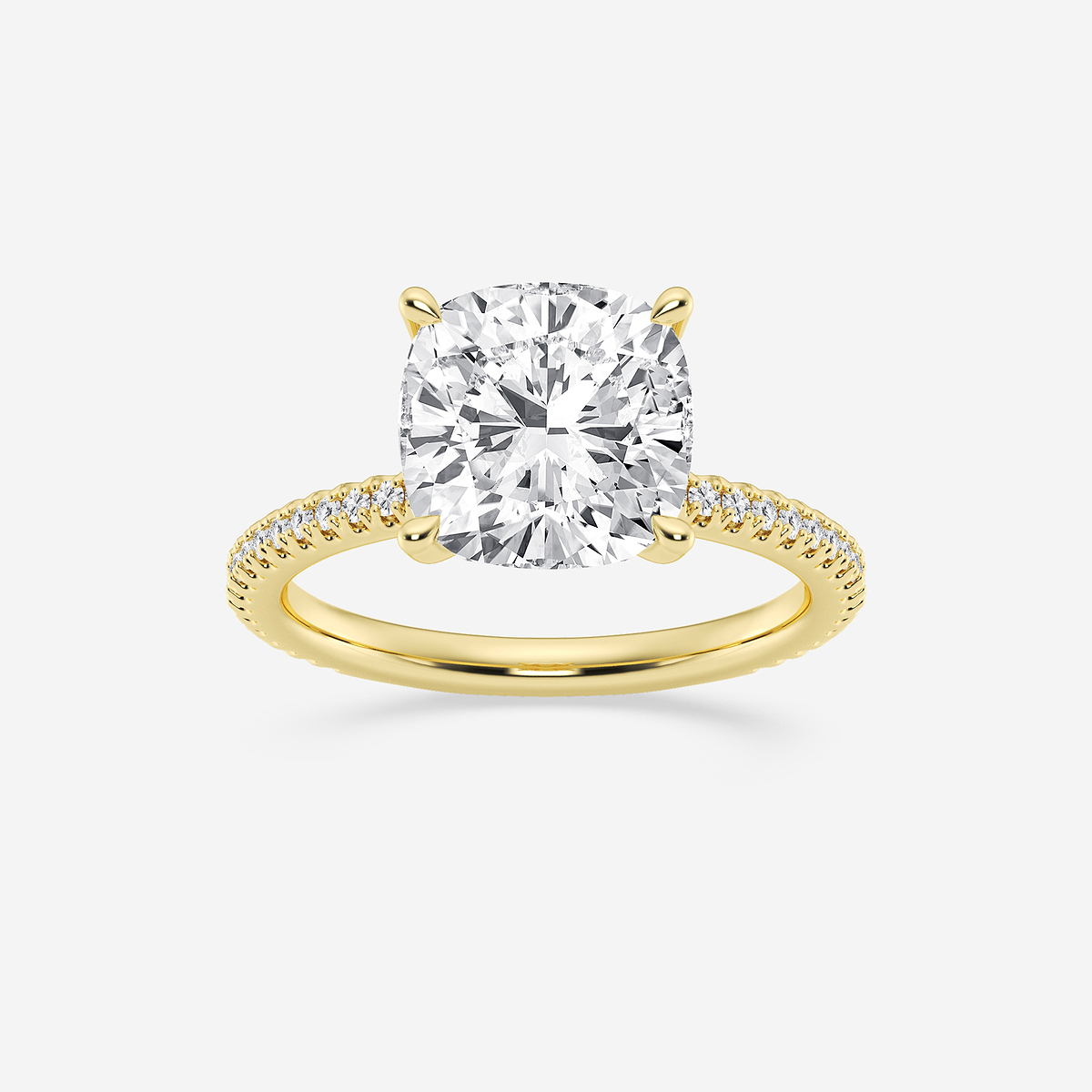 3 1/3 ctw Cushion Lab Grown Diamond Draping Hidden Halo Engagement Ring