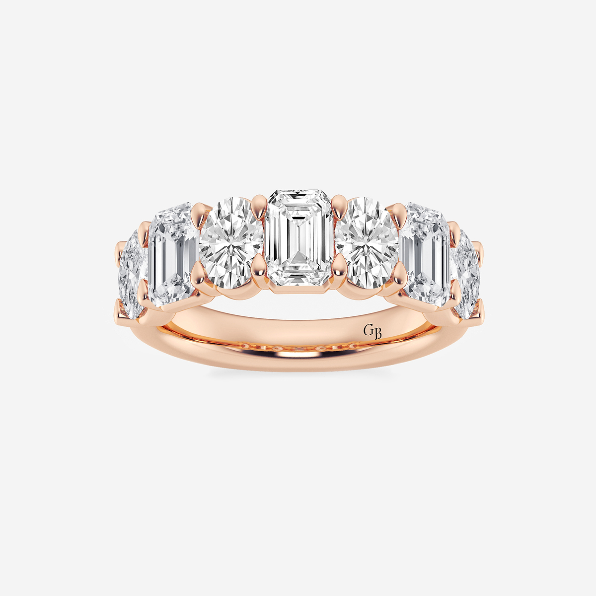 3 ctw Emerald and Oval Lab Grown Diamond Seven-Stone Alternating Wedding Band