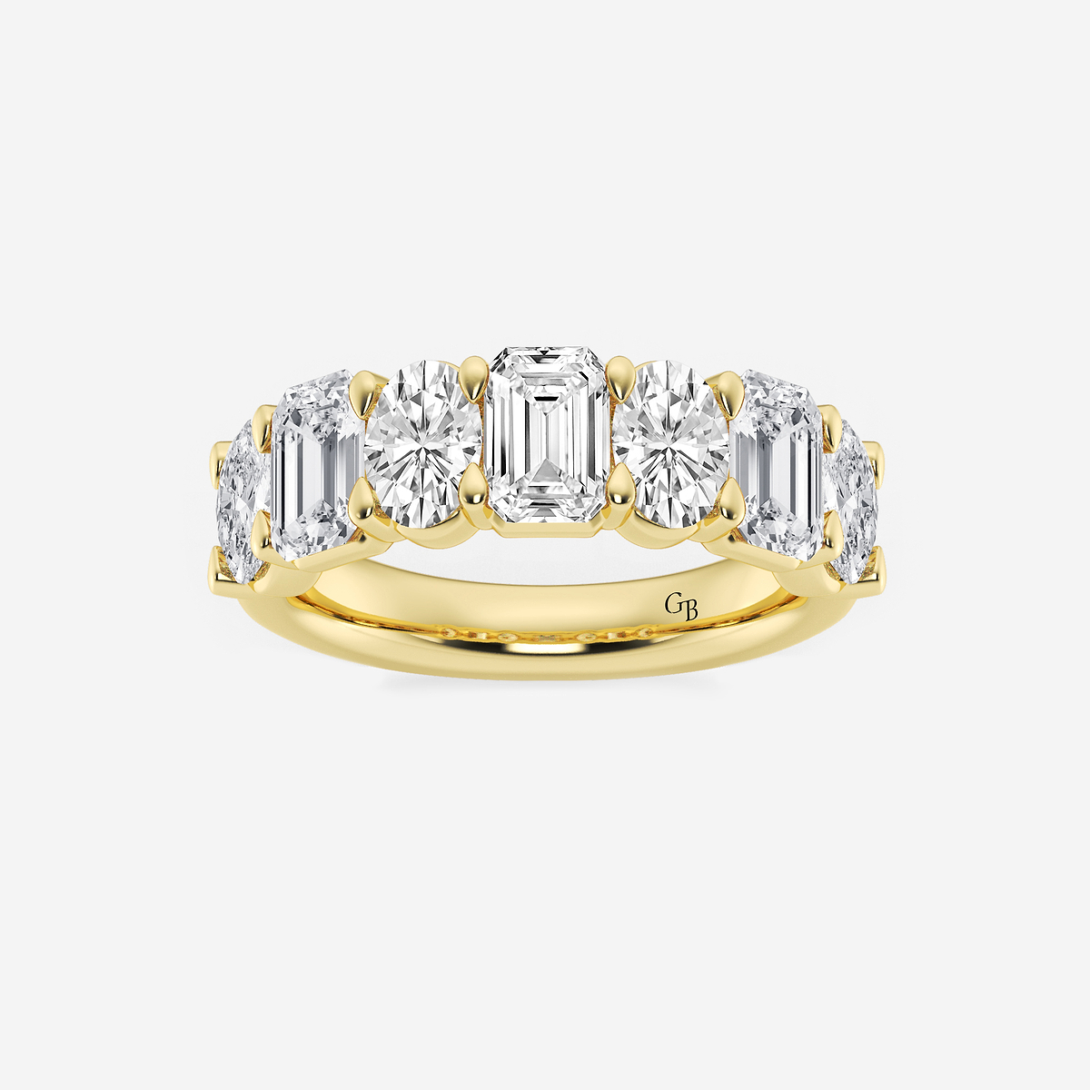 3 ctw Emerald and Oval Lab Grown Diamond Seven-Stone Alternating Wedding Band