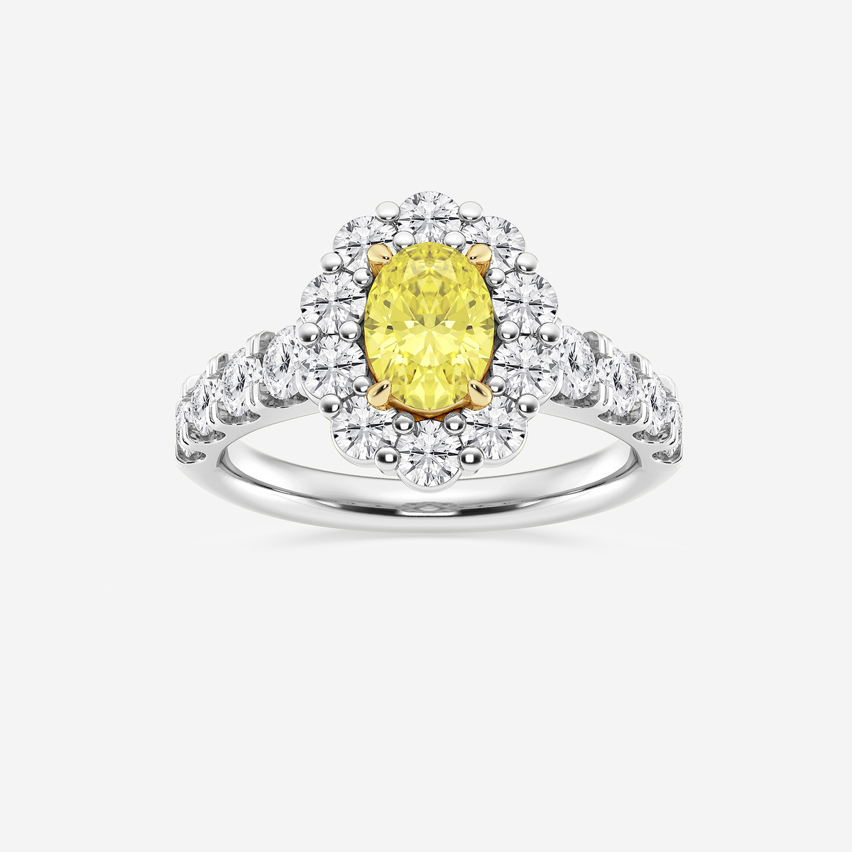 2 1/2 ctw Oval Lab Grown Diamond Fancy Yellow Framed Halo Engagement Ring