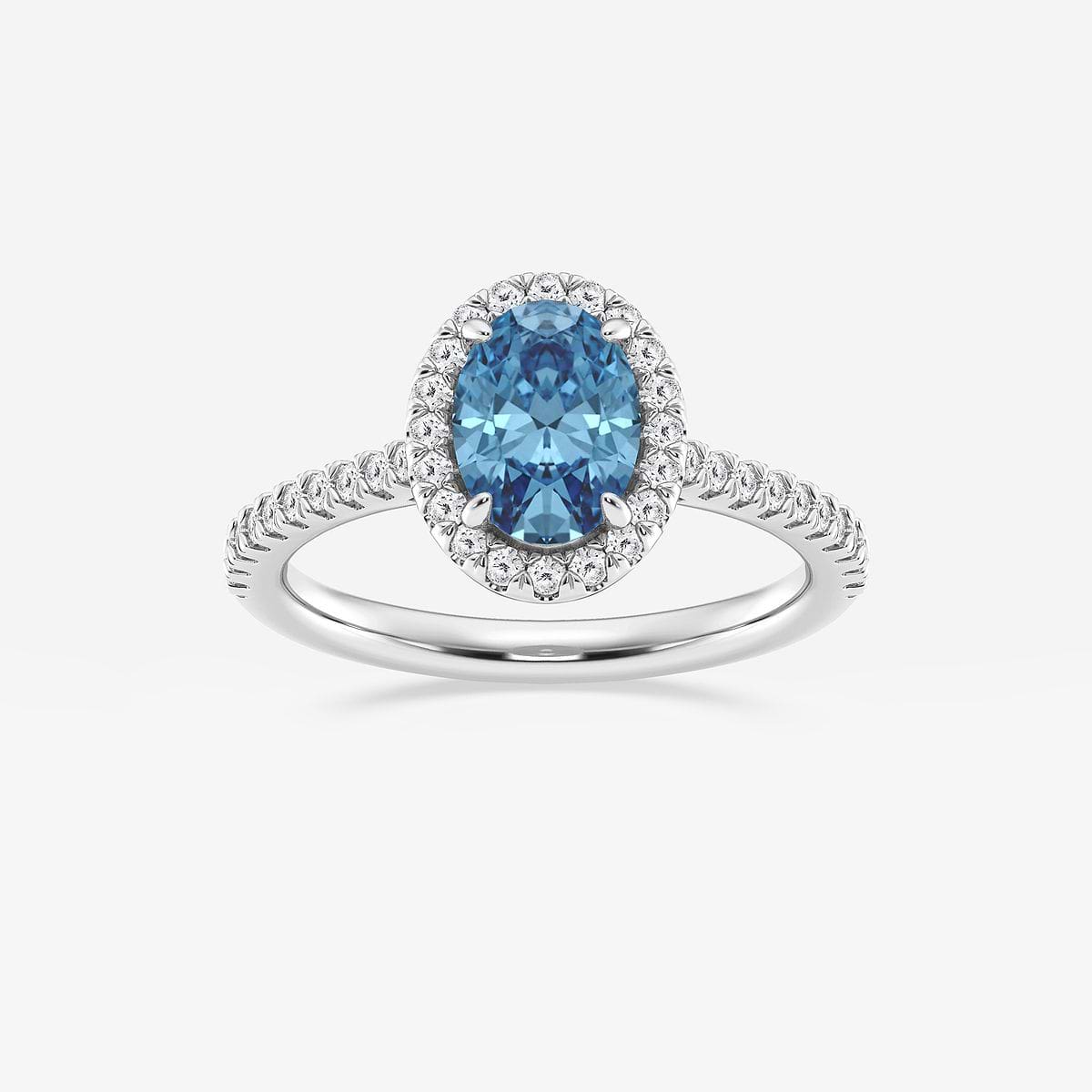 1 3/4 ctw Oval Fancy Blue Lab Grown Diamond Halo Engagement Ring