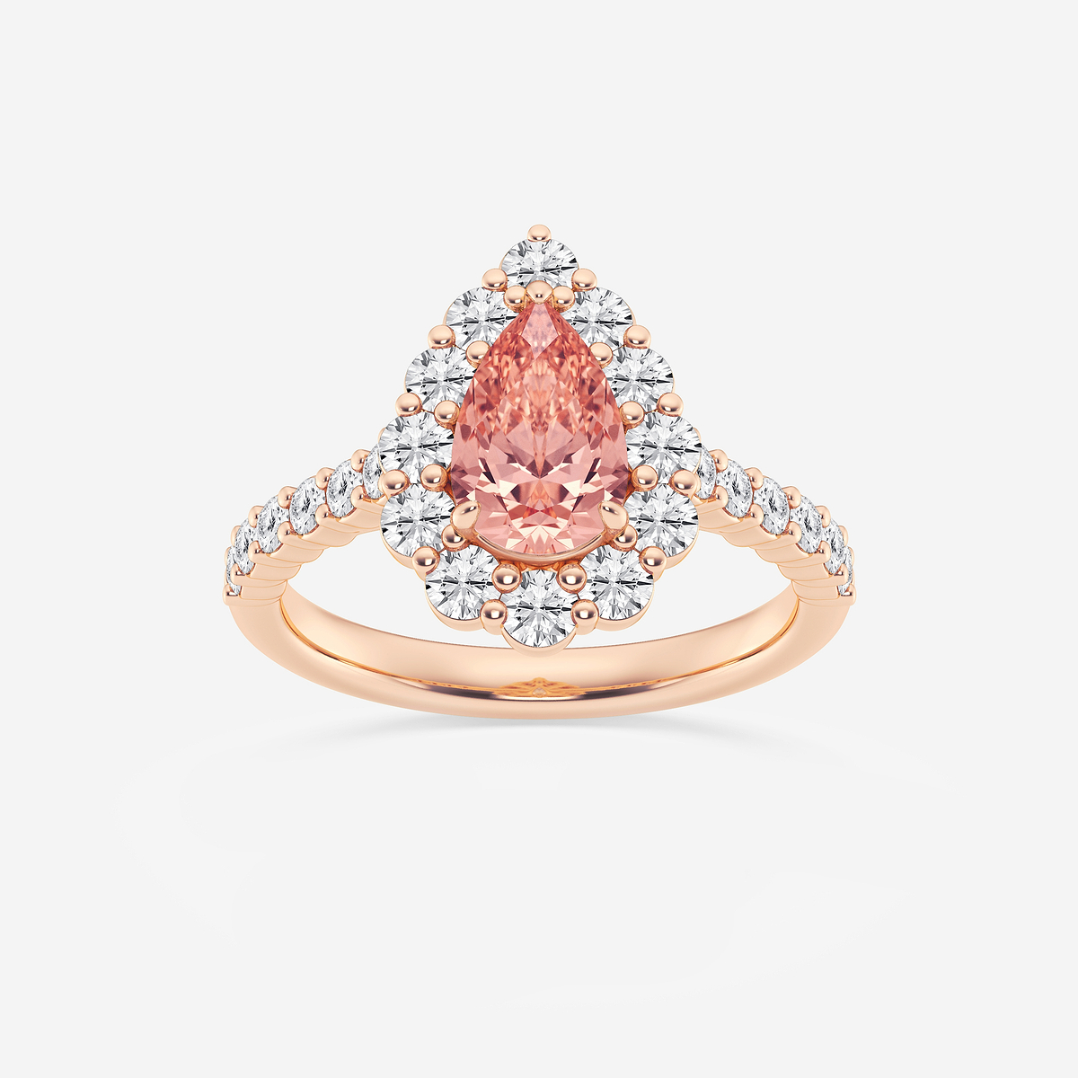 2 ctw Pear Lab Grown Diamond Fancy Pink With Prong Set Frame Halo Engagement Ring