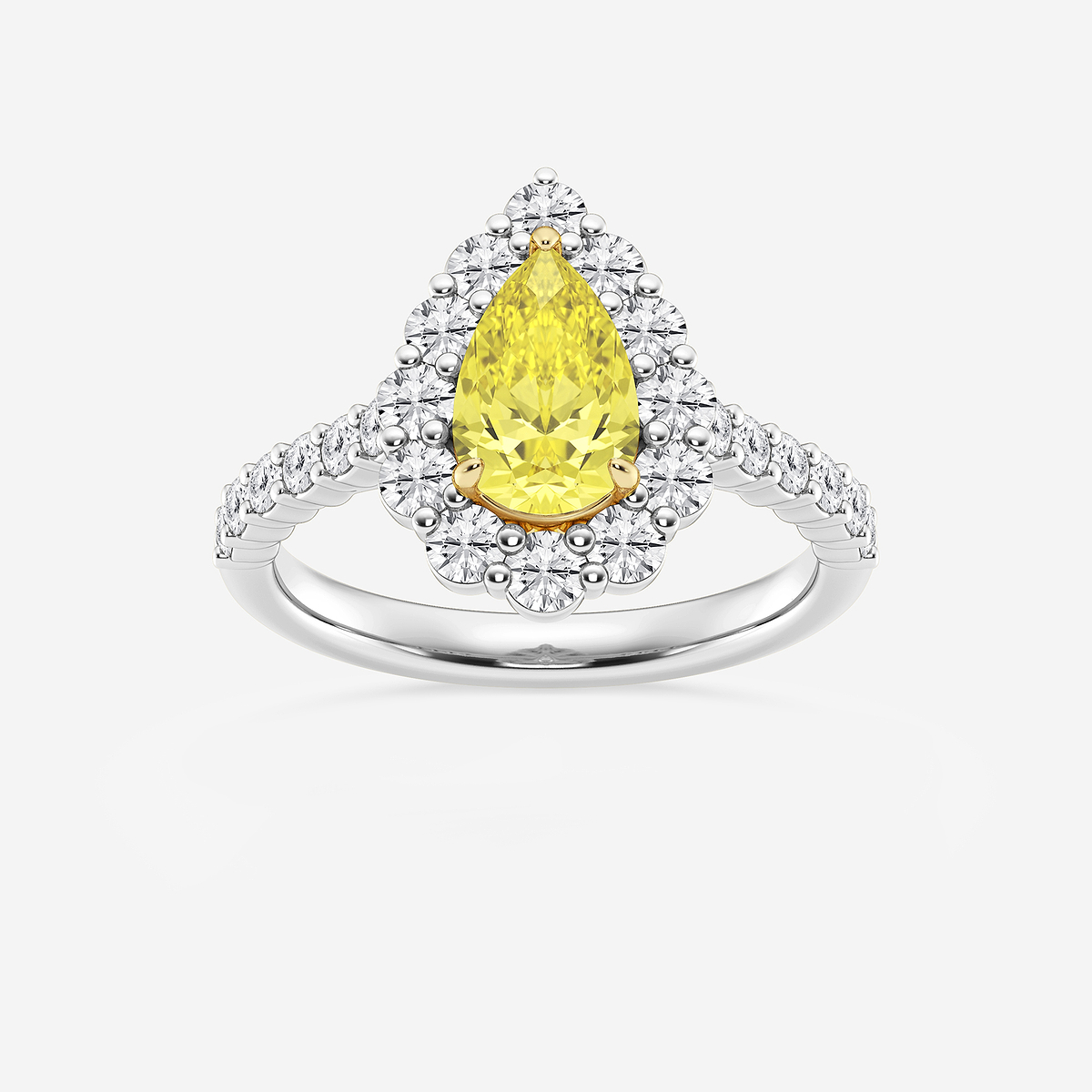 2 ctw Pear Lab Grown Diamond Fancy Yellow With Prong Set Frame Halo Engagement Ring