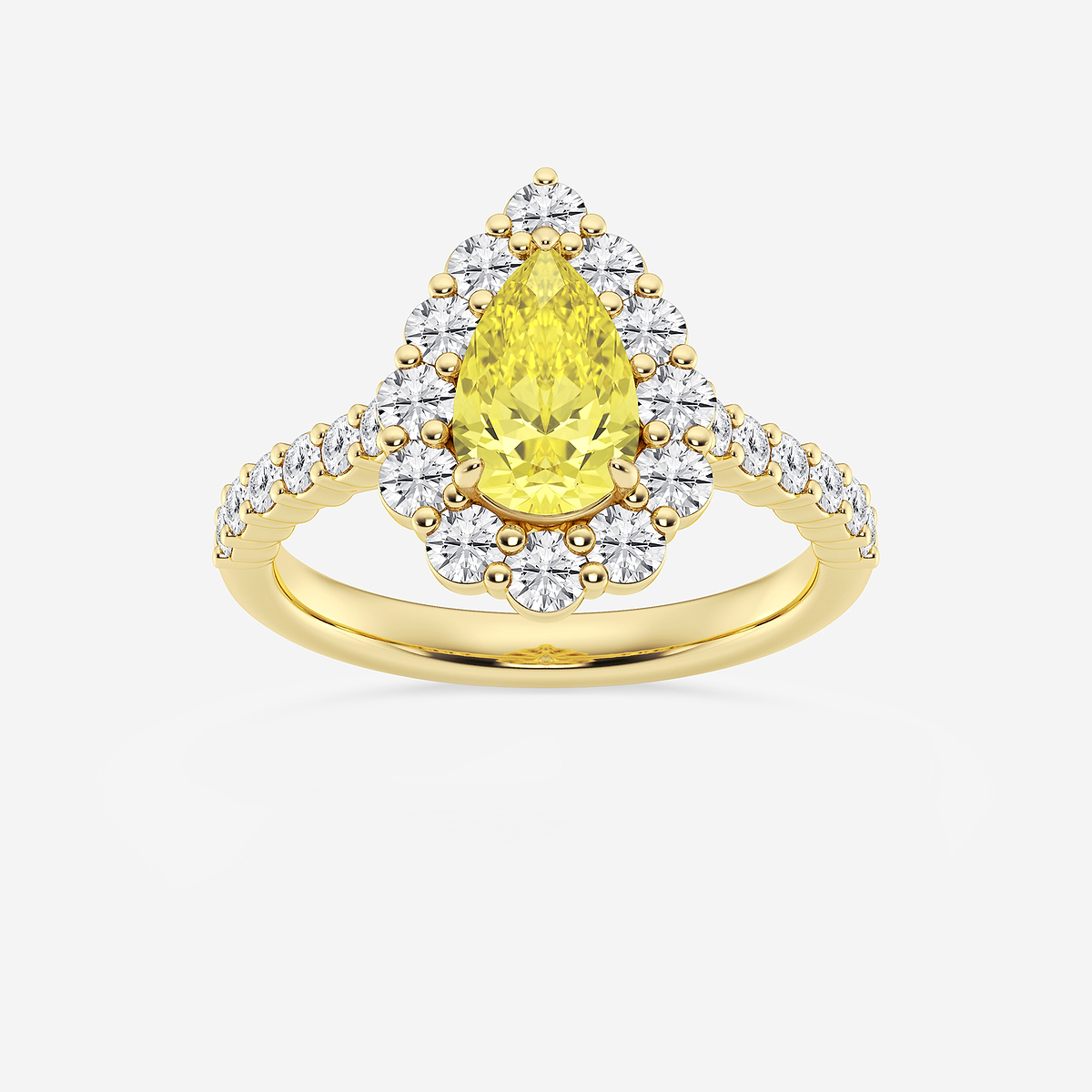 2 ctw Pear Lab Grown Diamond Fancy Yellow With Prong Set Frame Halo Engagement Ring