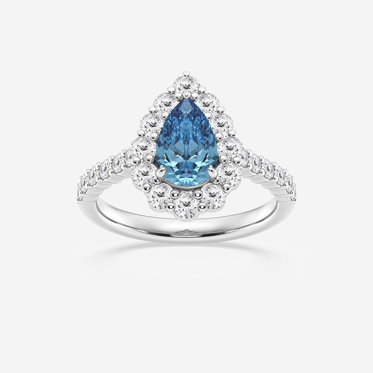 2 ctw Pear Fancy Blue Lab Grown Diamond With Prong Set Frame Halo Engagement Ring